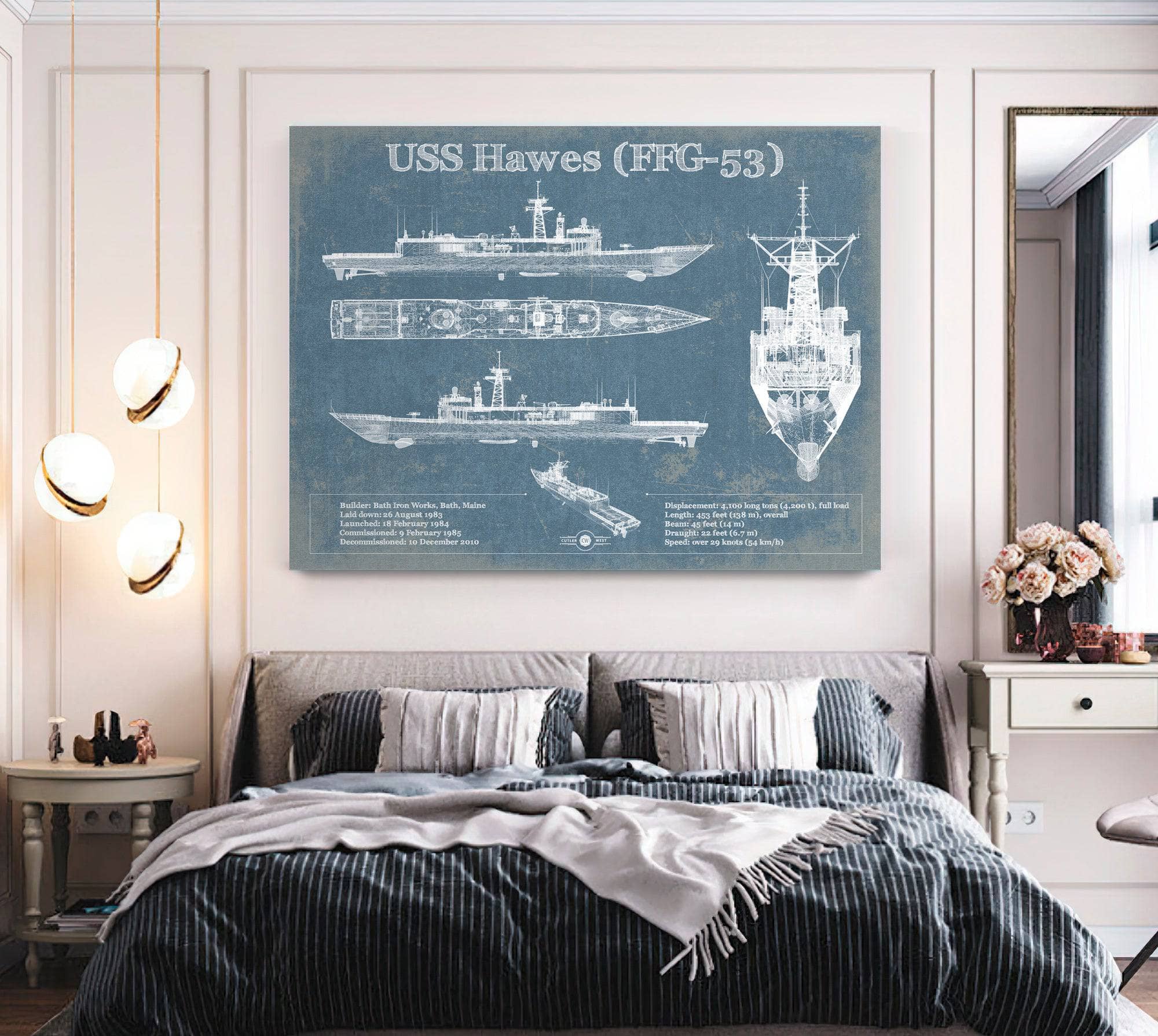 USS Hawes (FFG-53) Blueprint Original Military Wall Art - Customizable