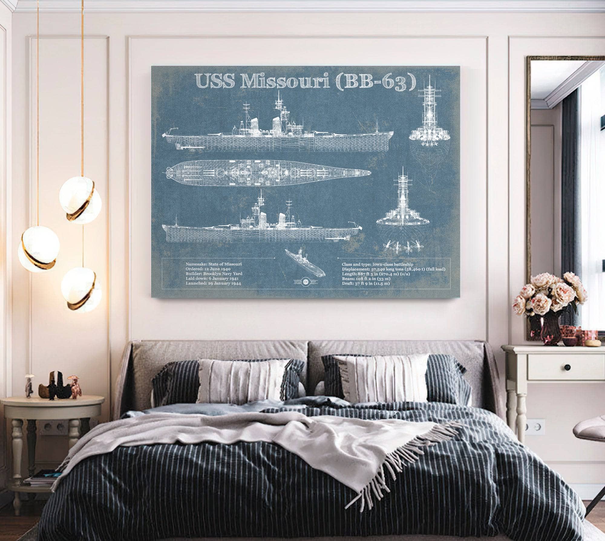 USS Missouri (BB-63) Blueprint Original Military Wall Art - Customizable