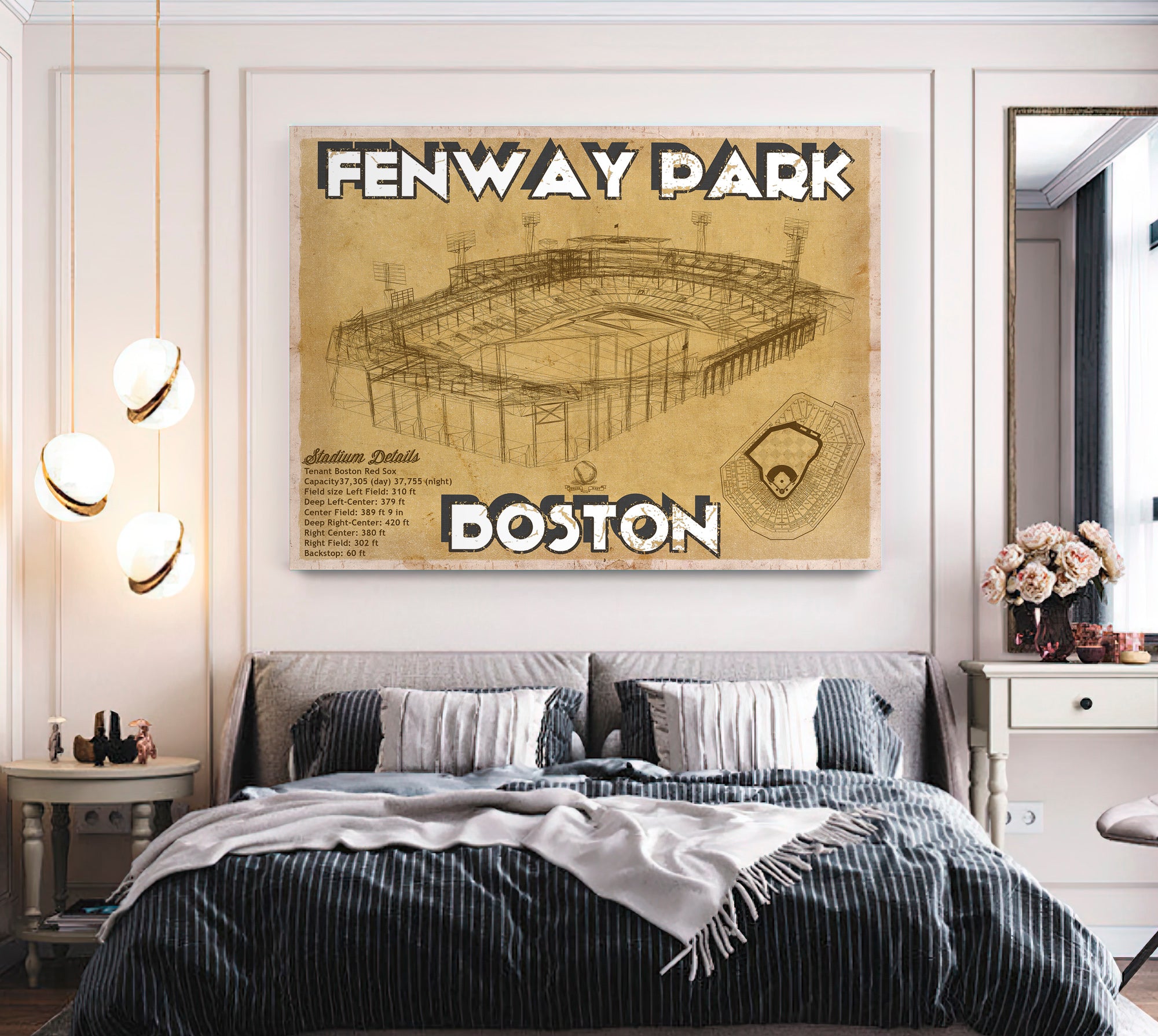 Vintage Brown Boston Red Sox - Vintage Fenway Park Baseball Print