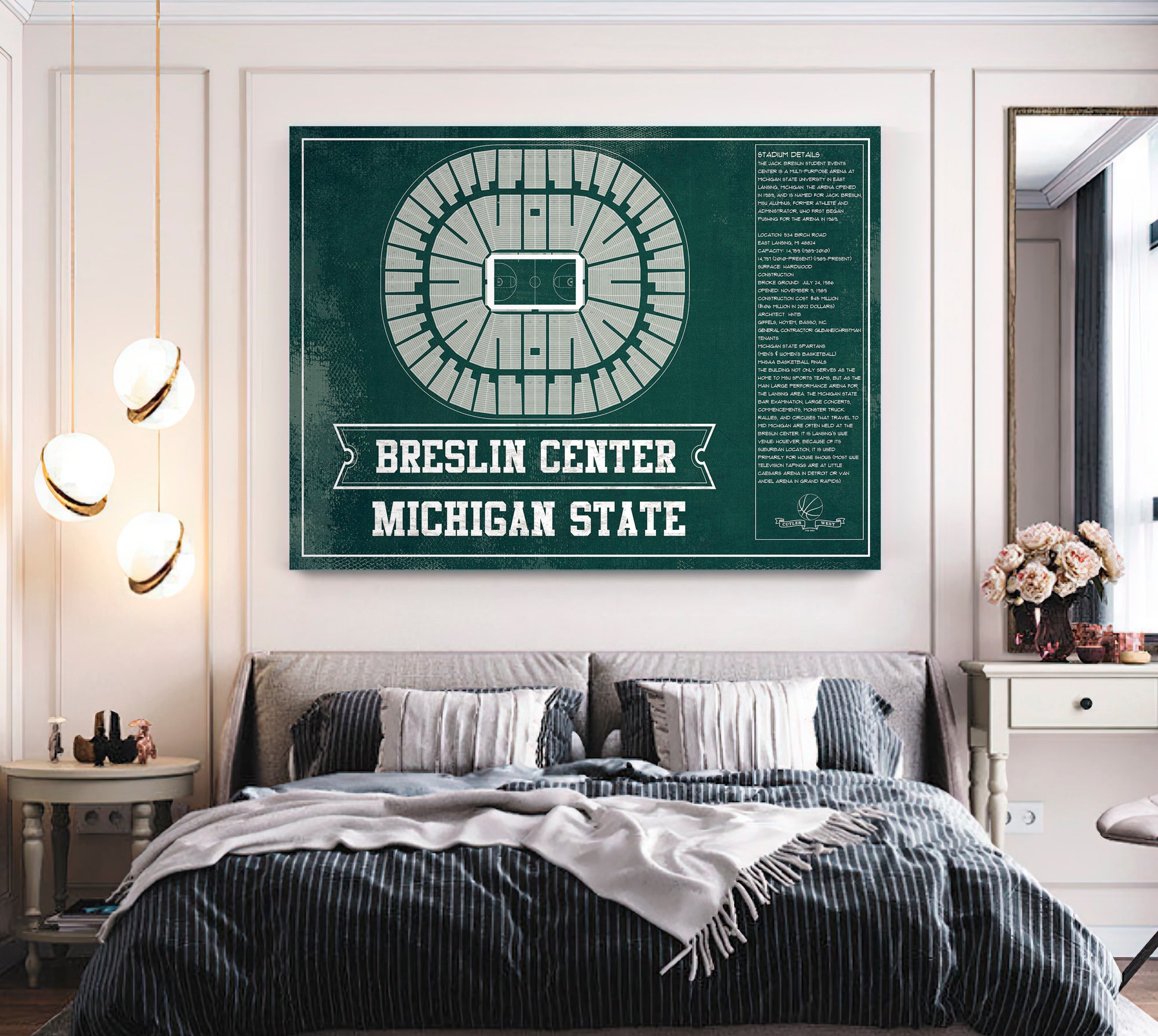 Breslin Student Events Center - Michigan State Spartans NCAA College Basketball Team Color Blueprint Art