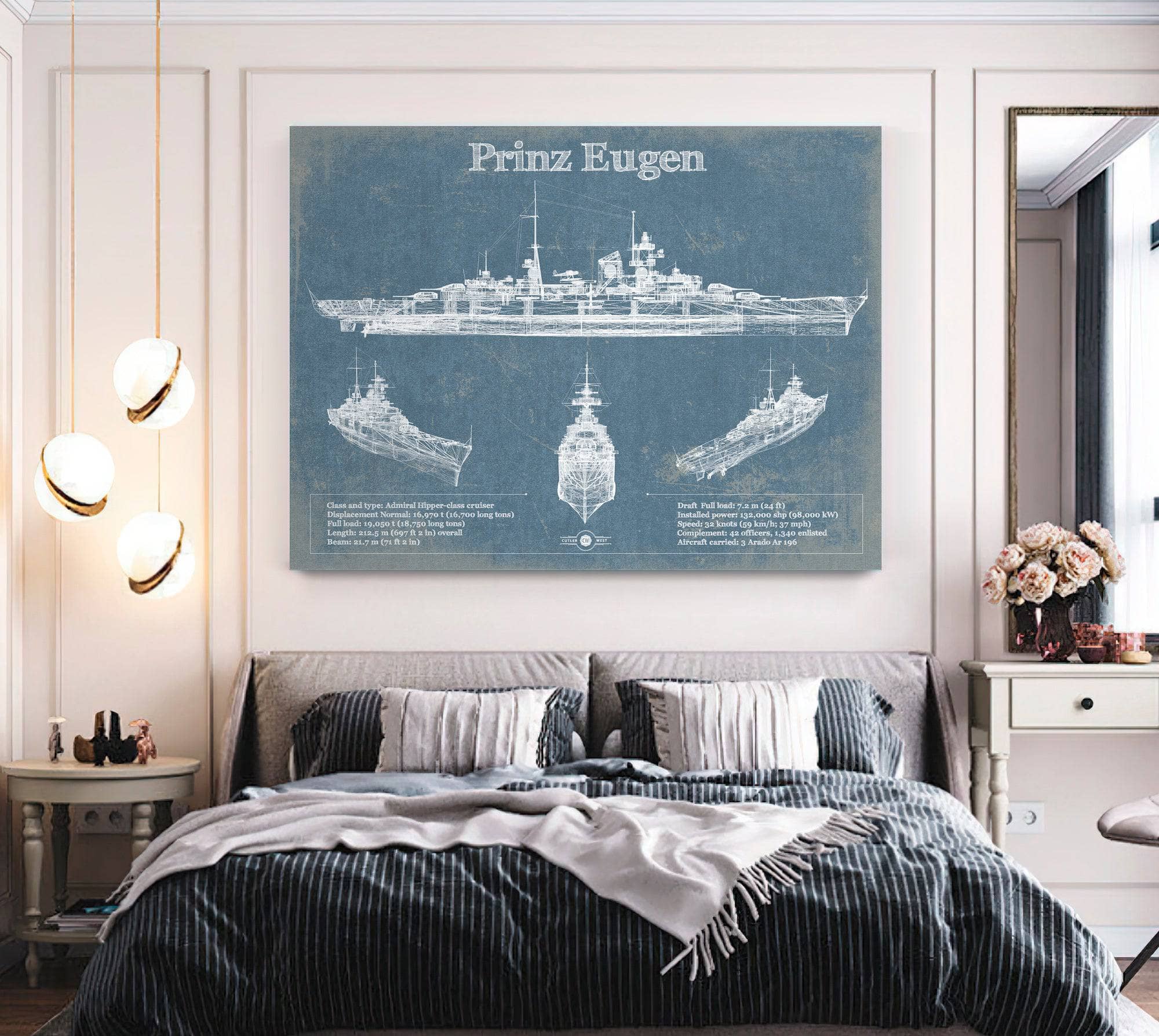 German Cruiser Prinz Eugen Blueprint Original Wall Art