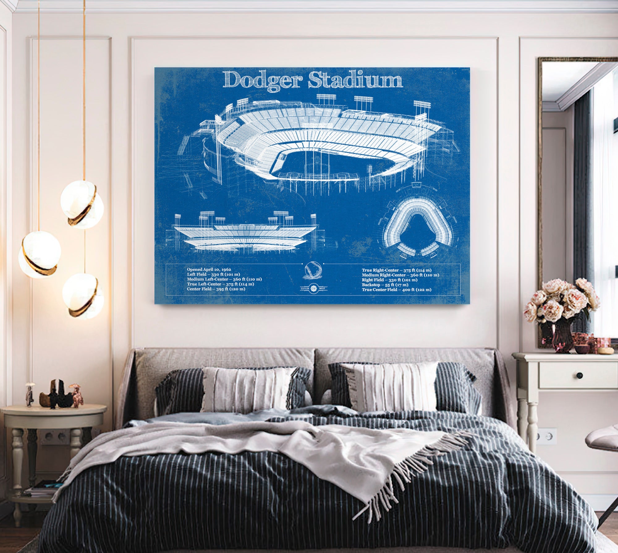 Vintage LA Dodgers Stadium Blueprint Baseball Print