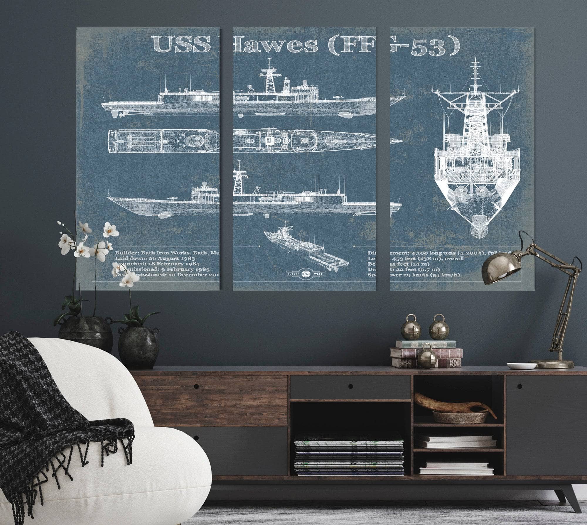 USS Hawes (FFG-53) Blueprint Original Military Wall Art - Customizable