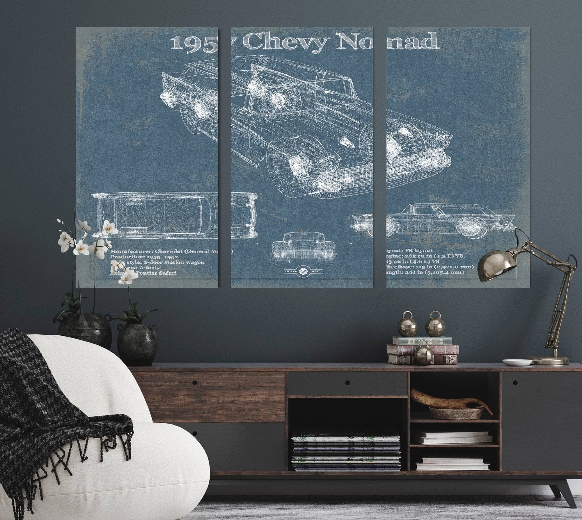 1957 Chevy Nomad Vintage Blueprint Auto Print