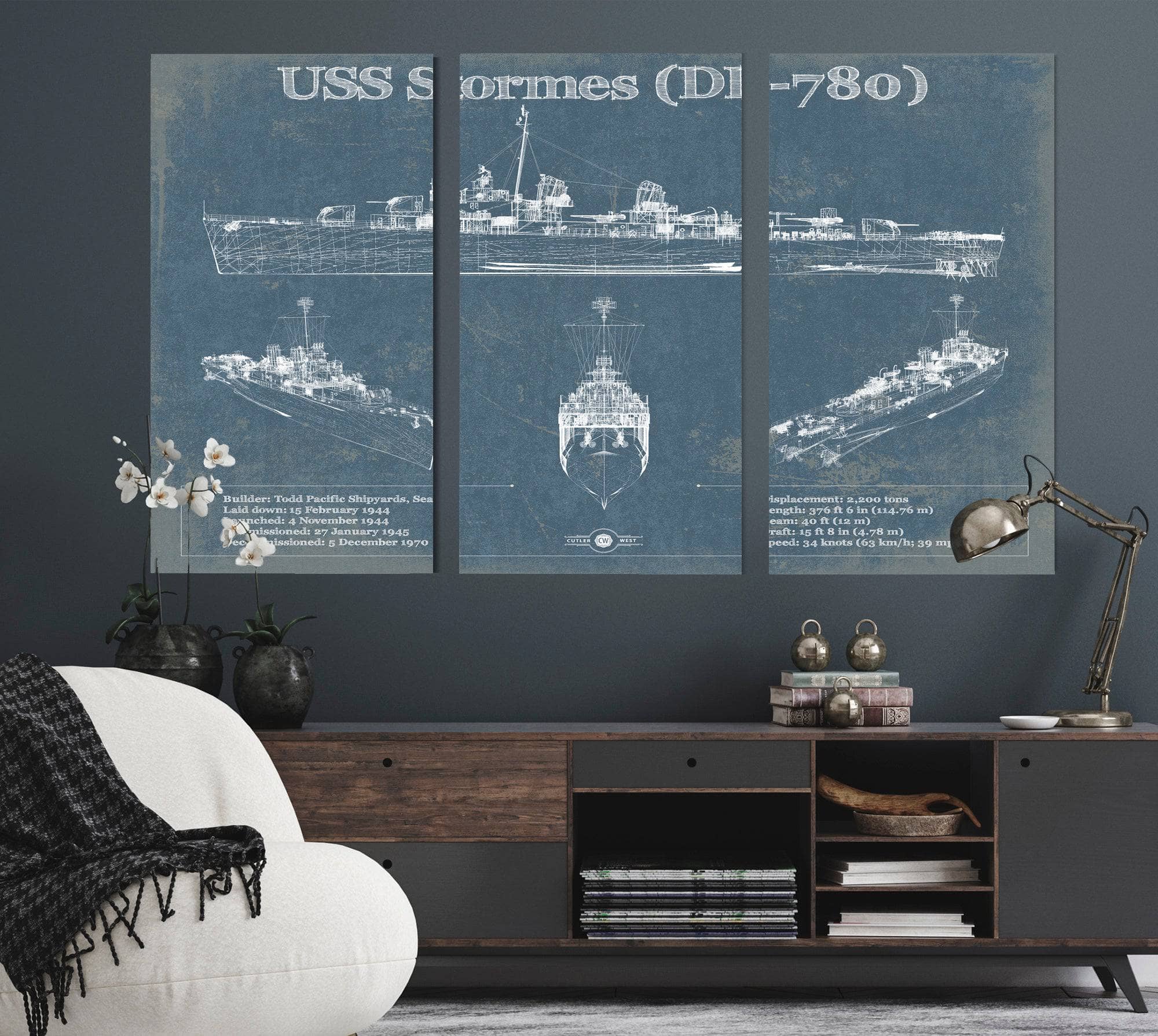 USS Stormes (DD-780) Allen M. Sumner-class Destroyer Blueprint Original Military Wall Art
