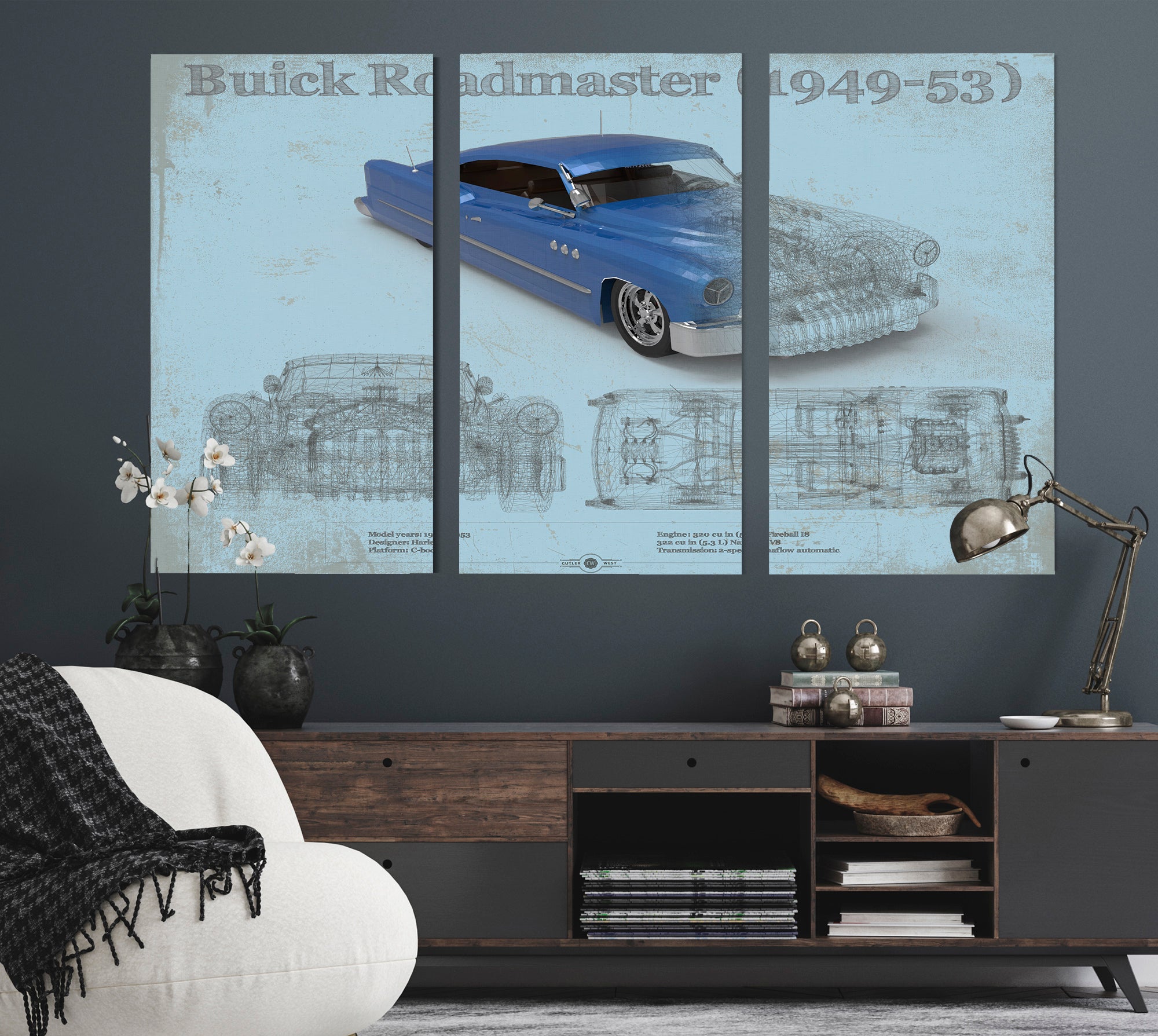 Buick Roadmaster 49-53 Sports Car Blueprint Patent Original Art