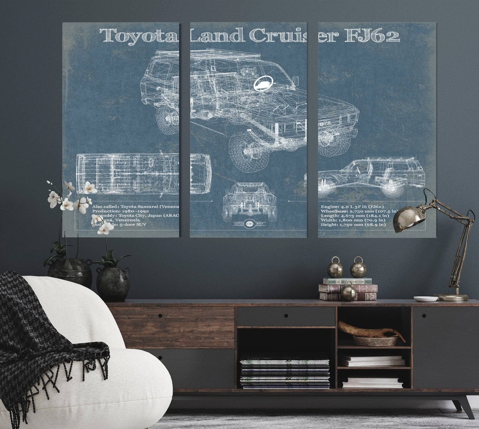 Toyota Land Cruiser FJ62 Blueprint Vintage Auto Print