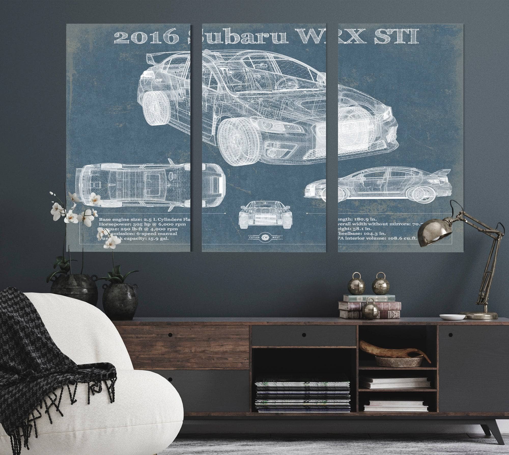 2016 Subaru WRX STI Blueprint Vintage Auto Print