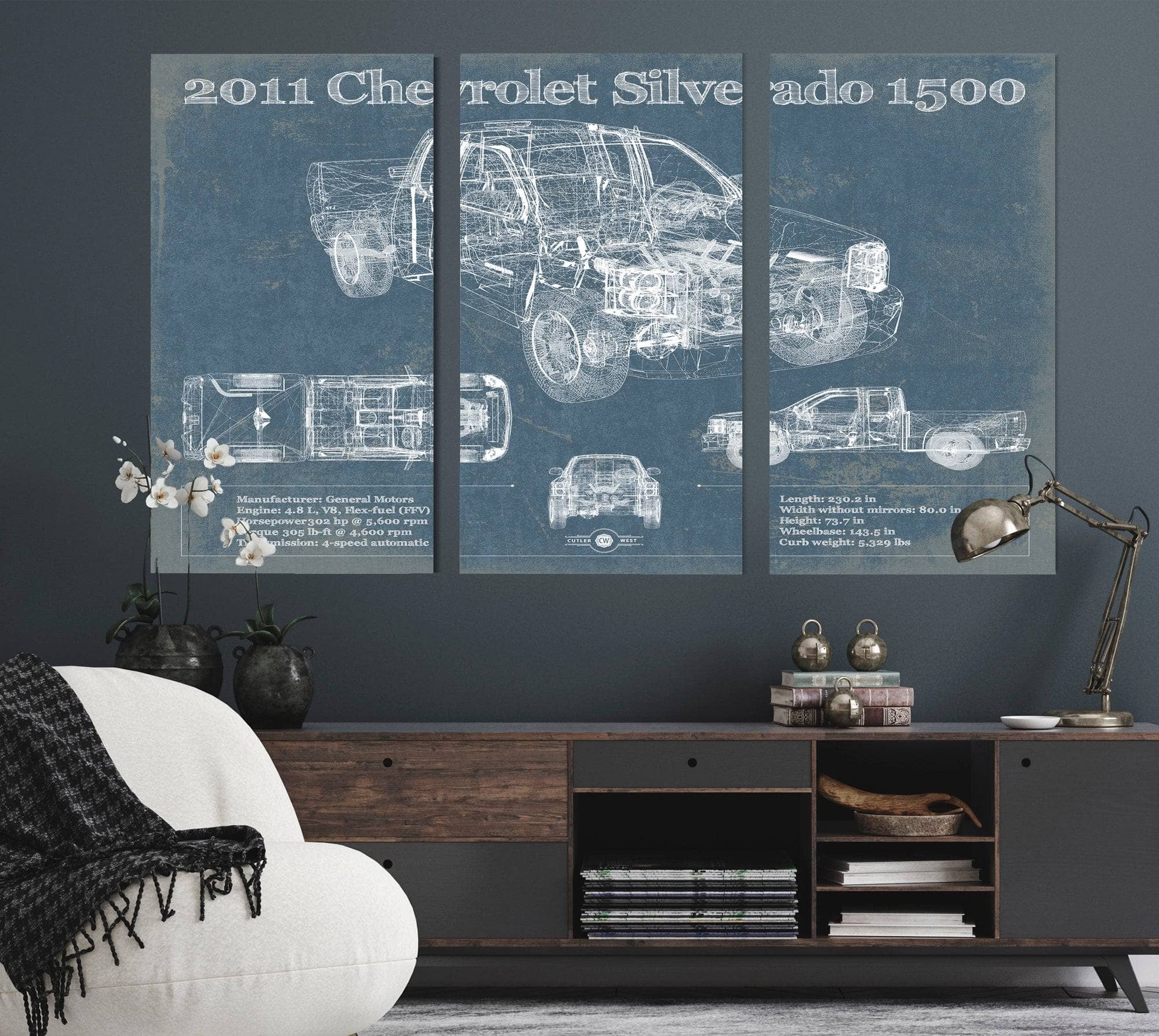 2011 Chevrolet Silverado 1500 Vintage Blueprint Auto Print