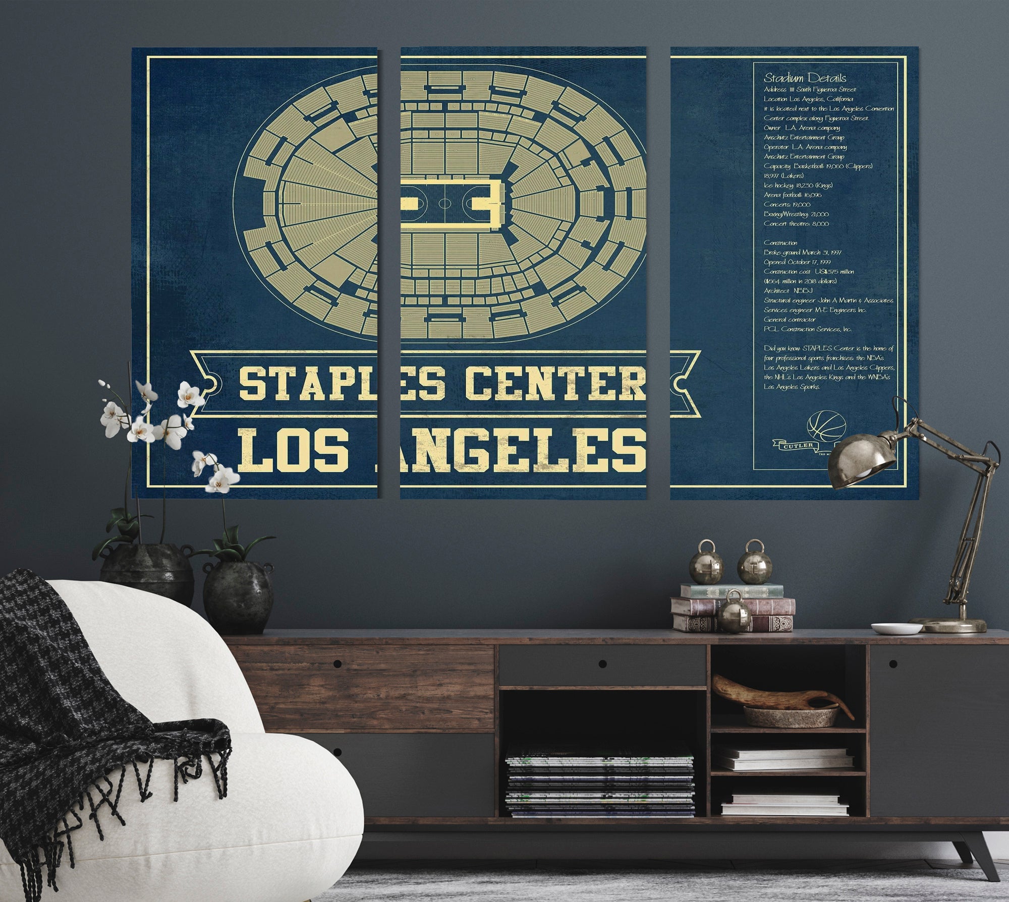 Los Angeles Kings - Staples Center (Crypto.com Arena) Vintage Hockey Blueprint NHL Print