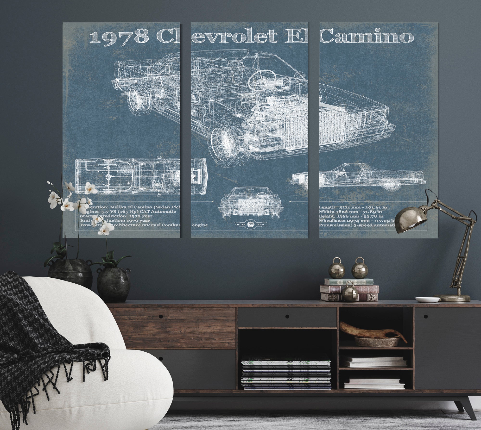 1978 Chevrolet El Camino Vintage Blueprint Auto Print