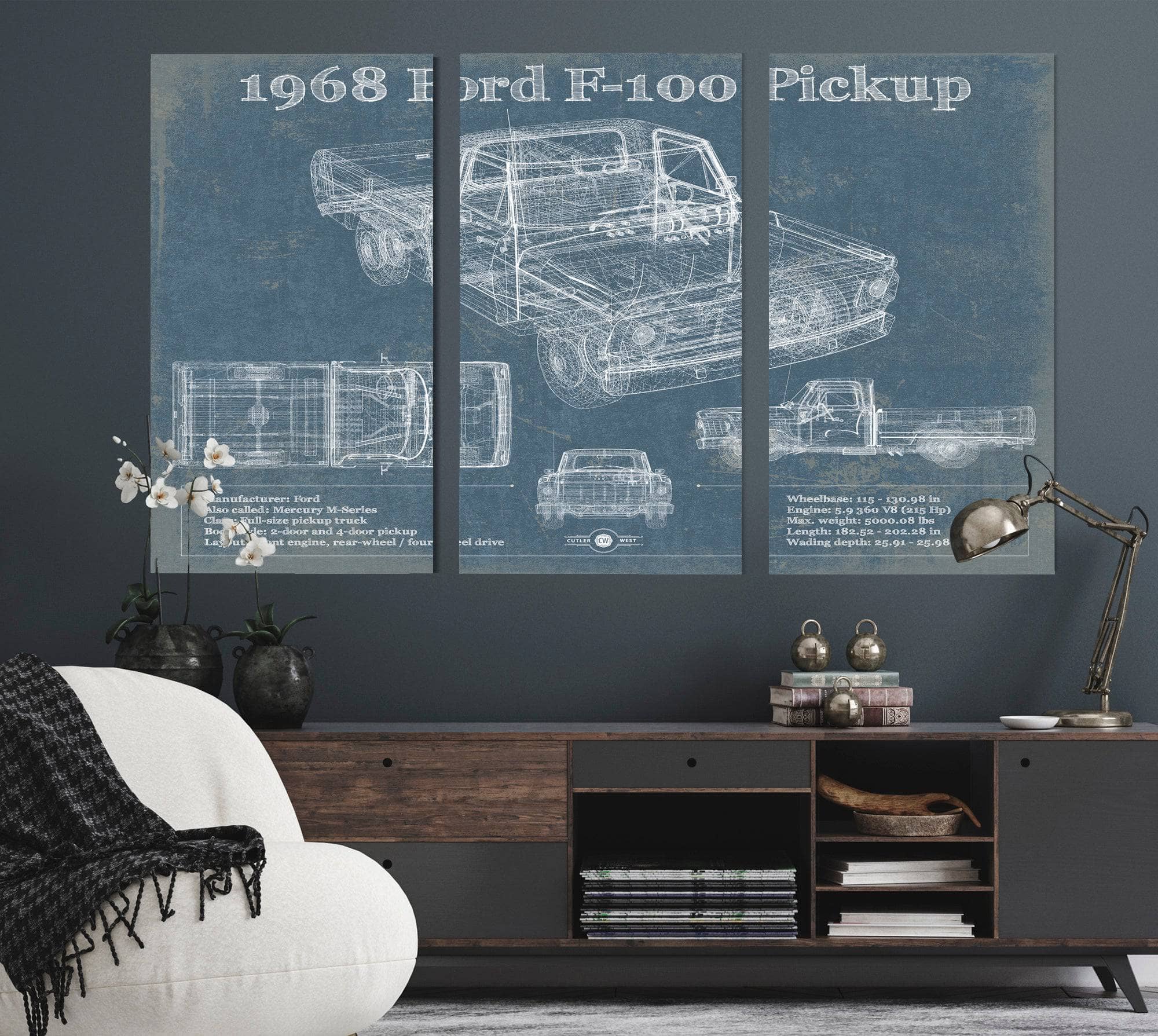 1968 Ford F-100 Pickup Vintage Blueprint Auto Print
