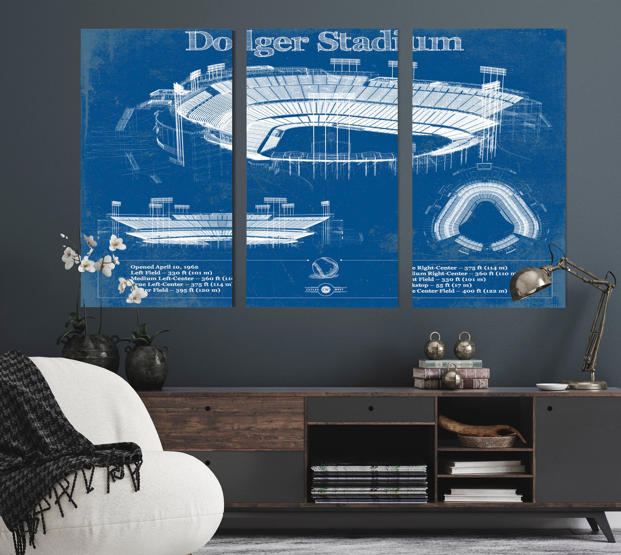 Vintage LA Dodgers Stadium Blueprint Baseball Print