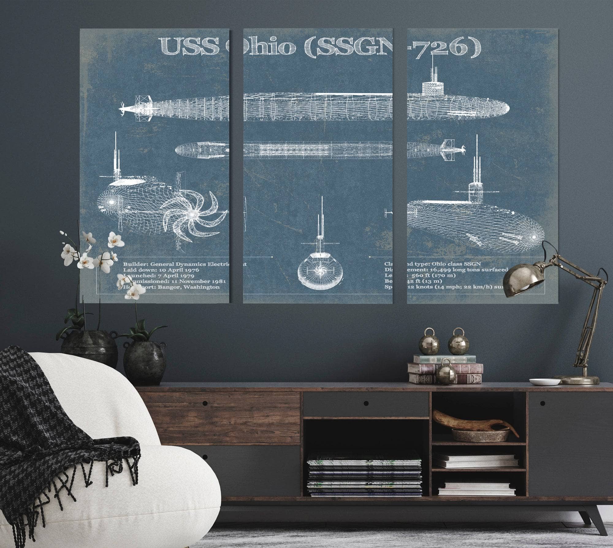 USS Ohio (SSGN-726) Blueprint Original Military Wall Art - Customizable