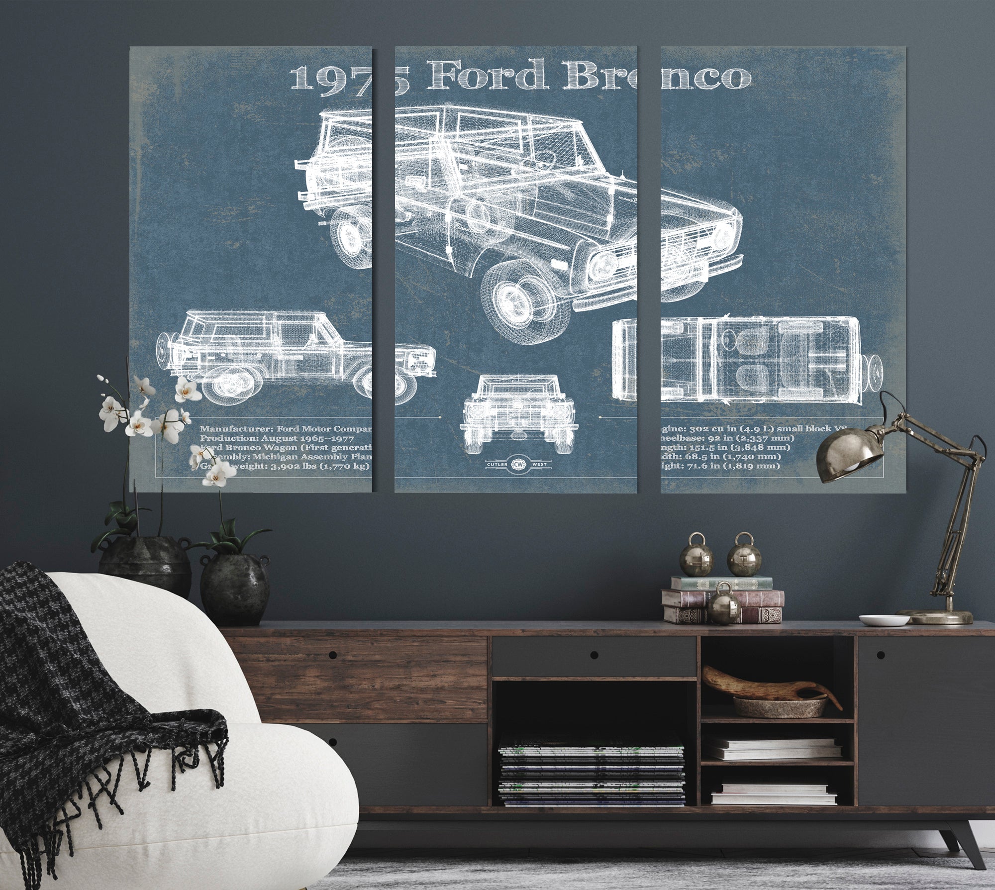 1975 Ford Bronco Vintage Blueprint Auto Print