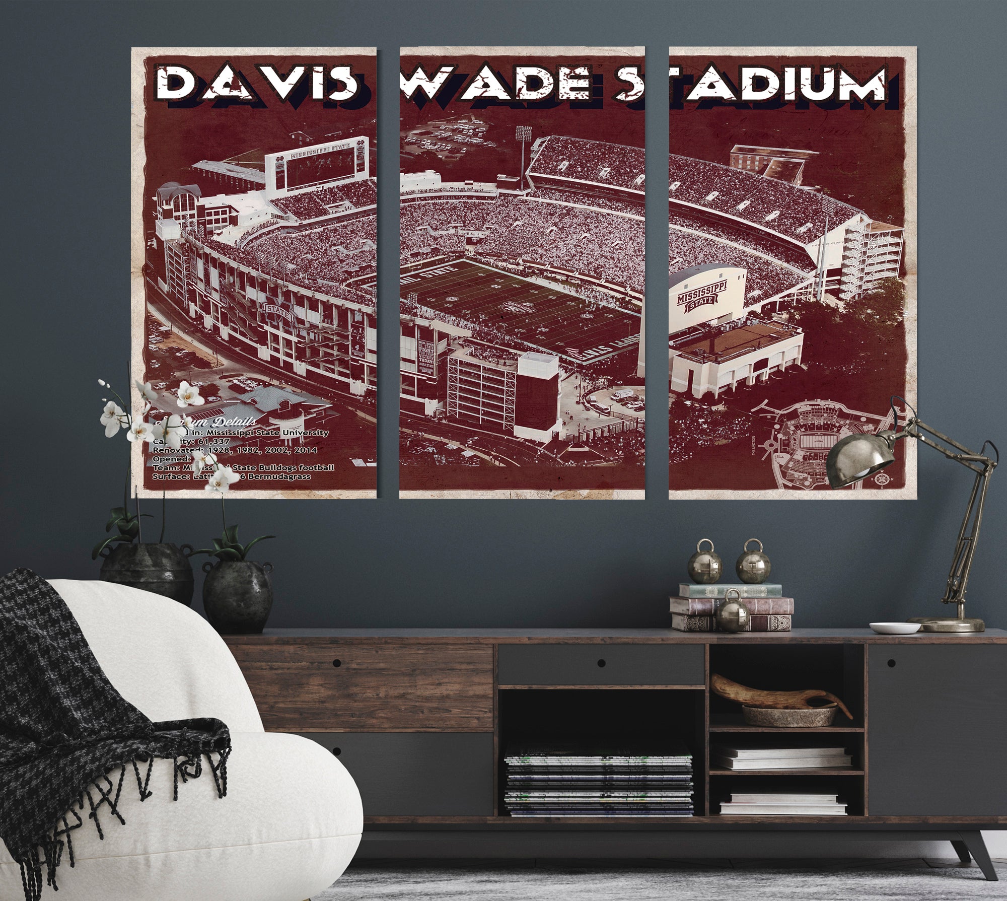 Davis Wade Stadium -  Mississippi State Football Vintage Art Print