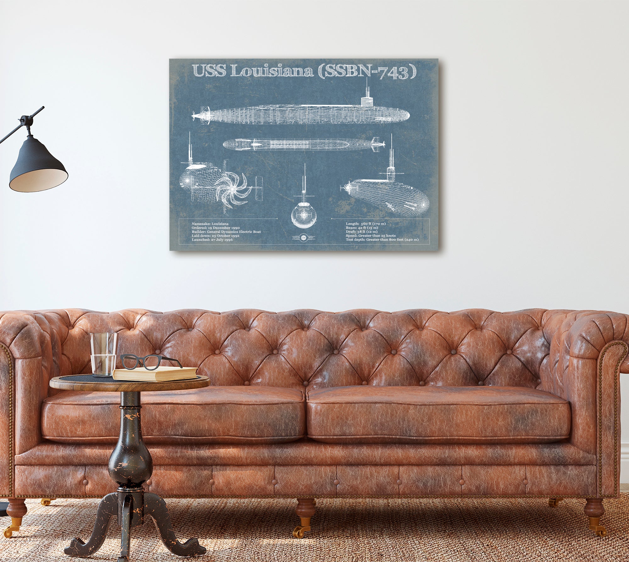 USS Louisiana (SSBN-743) Blueprint Original Military Wall Art - Customizable