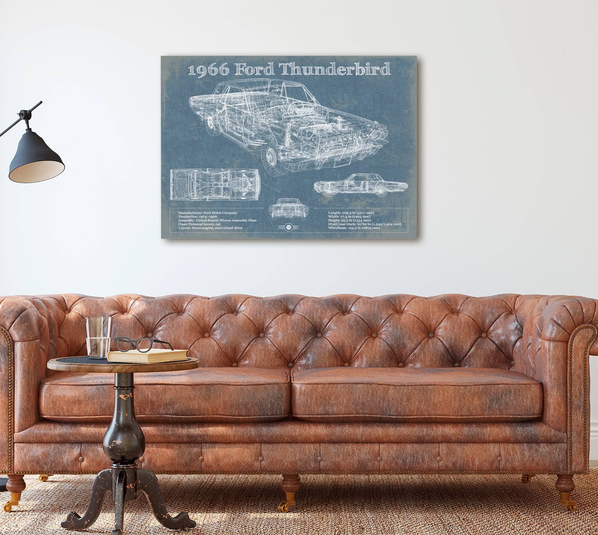 1966 Ford Thunderbird Blueprint Vintage Auto Print
