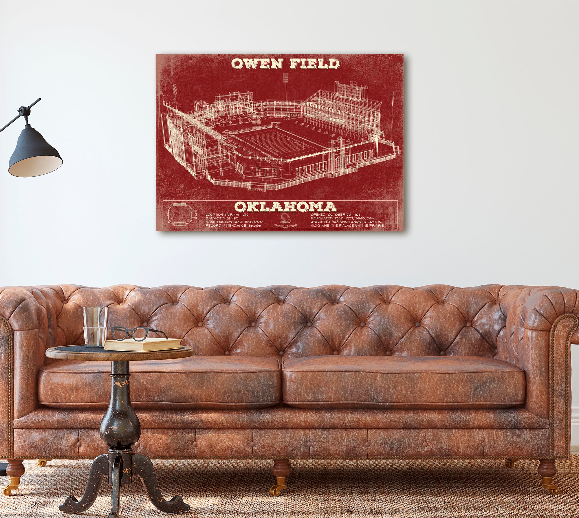 Oklahoma Sooners Football - Gaylord Family Oklahoma Memorial Vintage Stadium Blueprint Art Print (Copy)