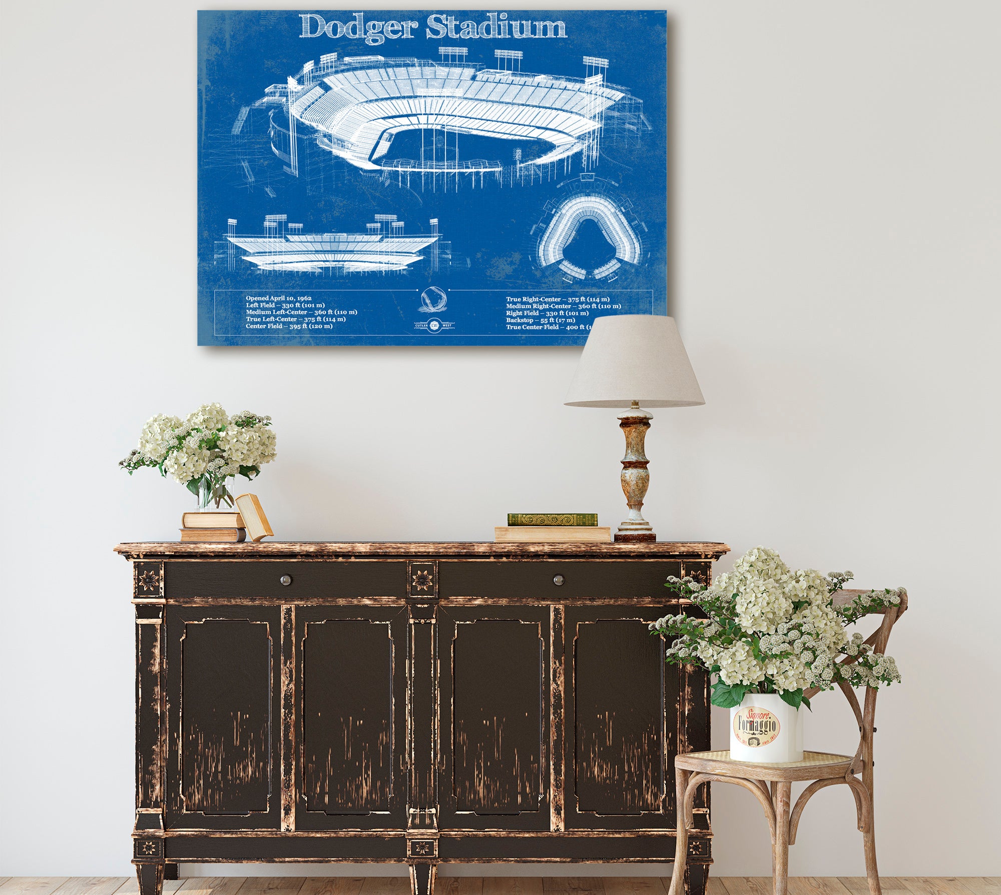 Vintage LA Dodgers Stadium Blueprint Baseball Print