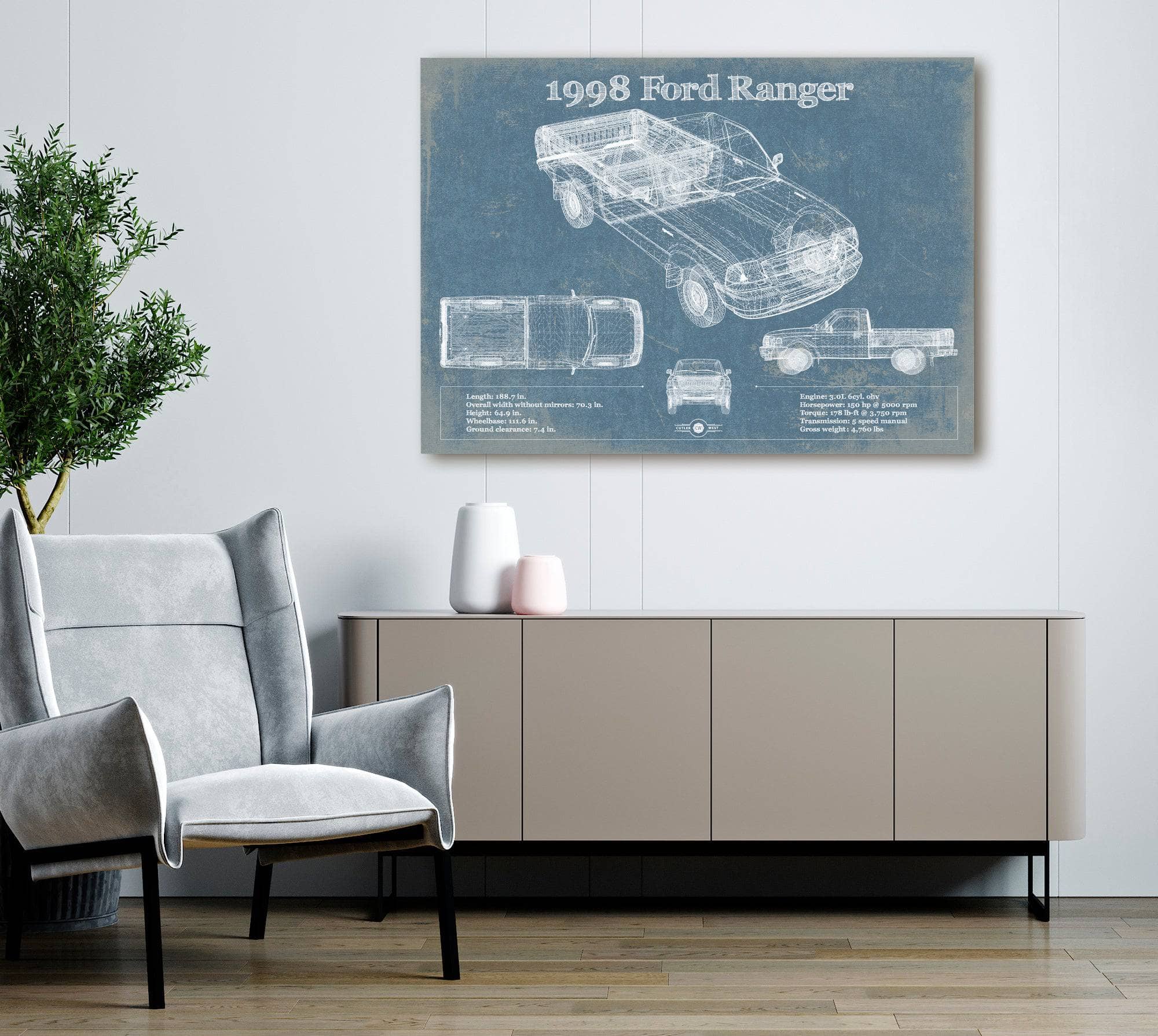 1998 Ford Ranger Blueprint Vintage Auto Print