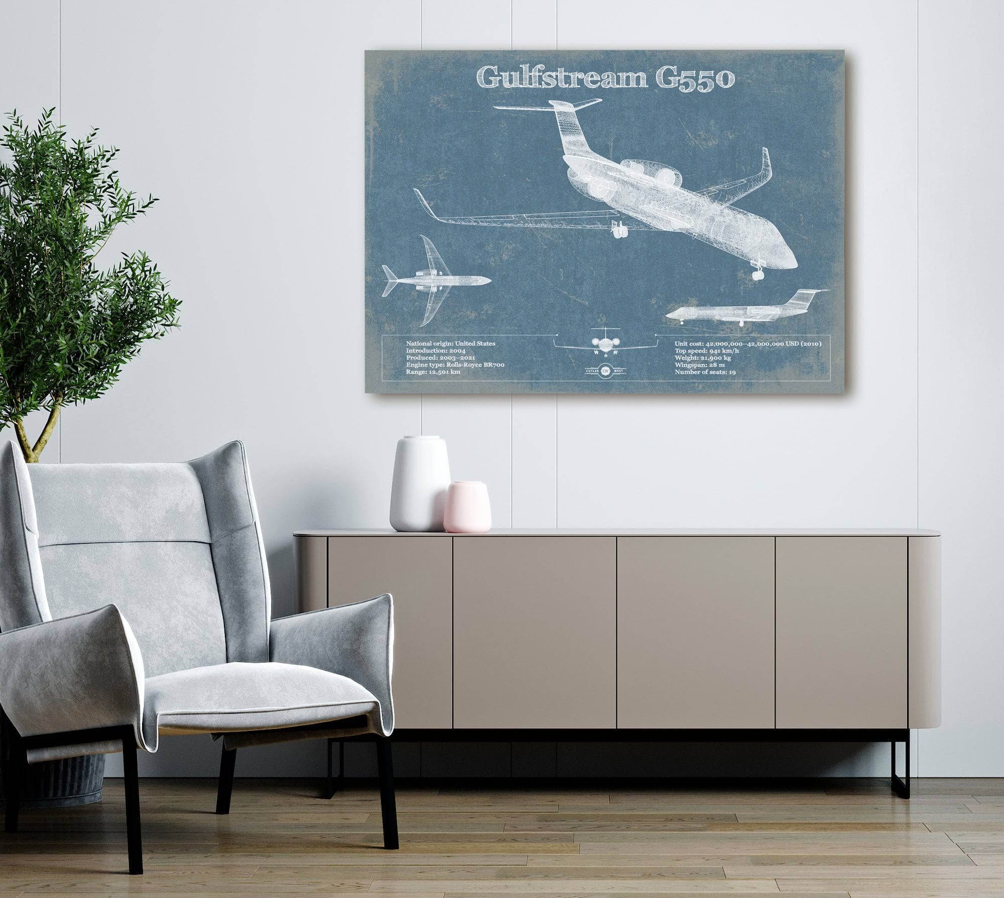 Gulfstream G550 Jet Vintage Aviation Blueprint