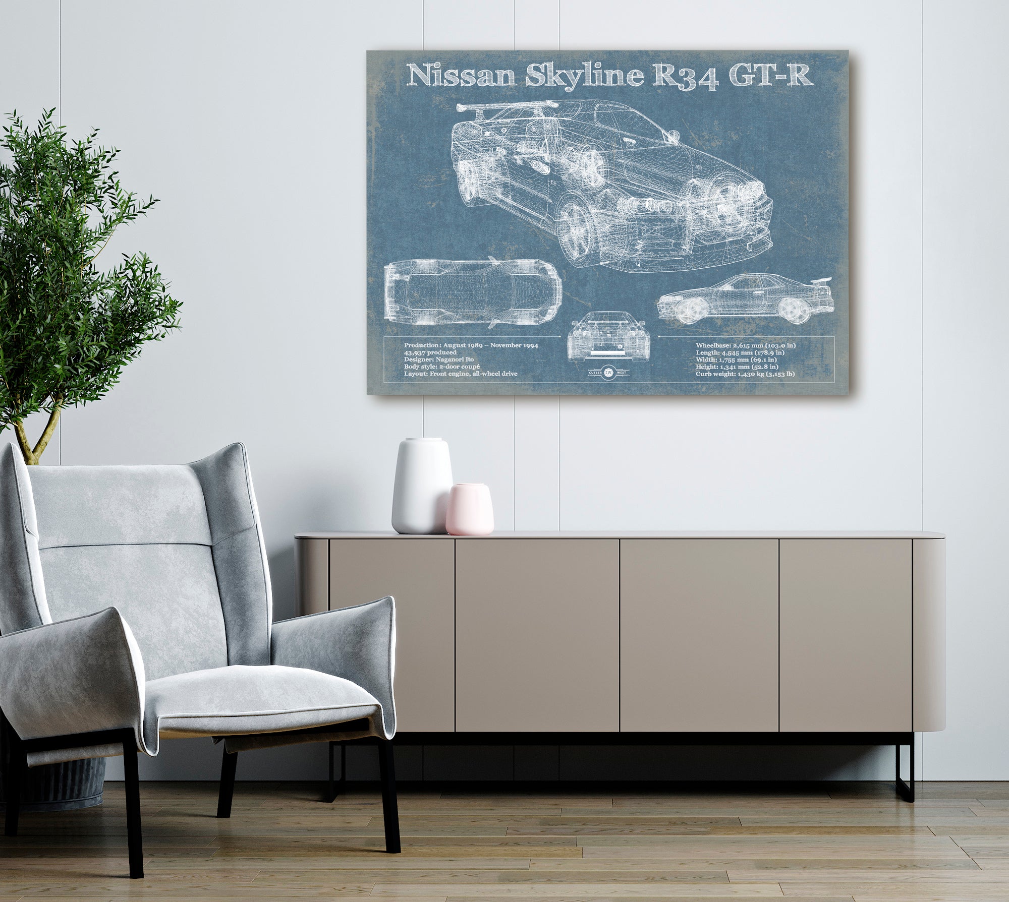 Nissan Skyline R34 GT-R Original Blueprint Art
