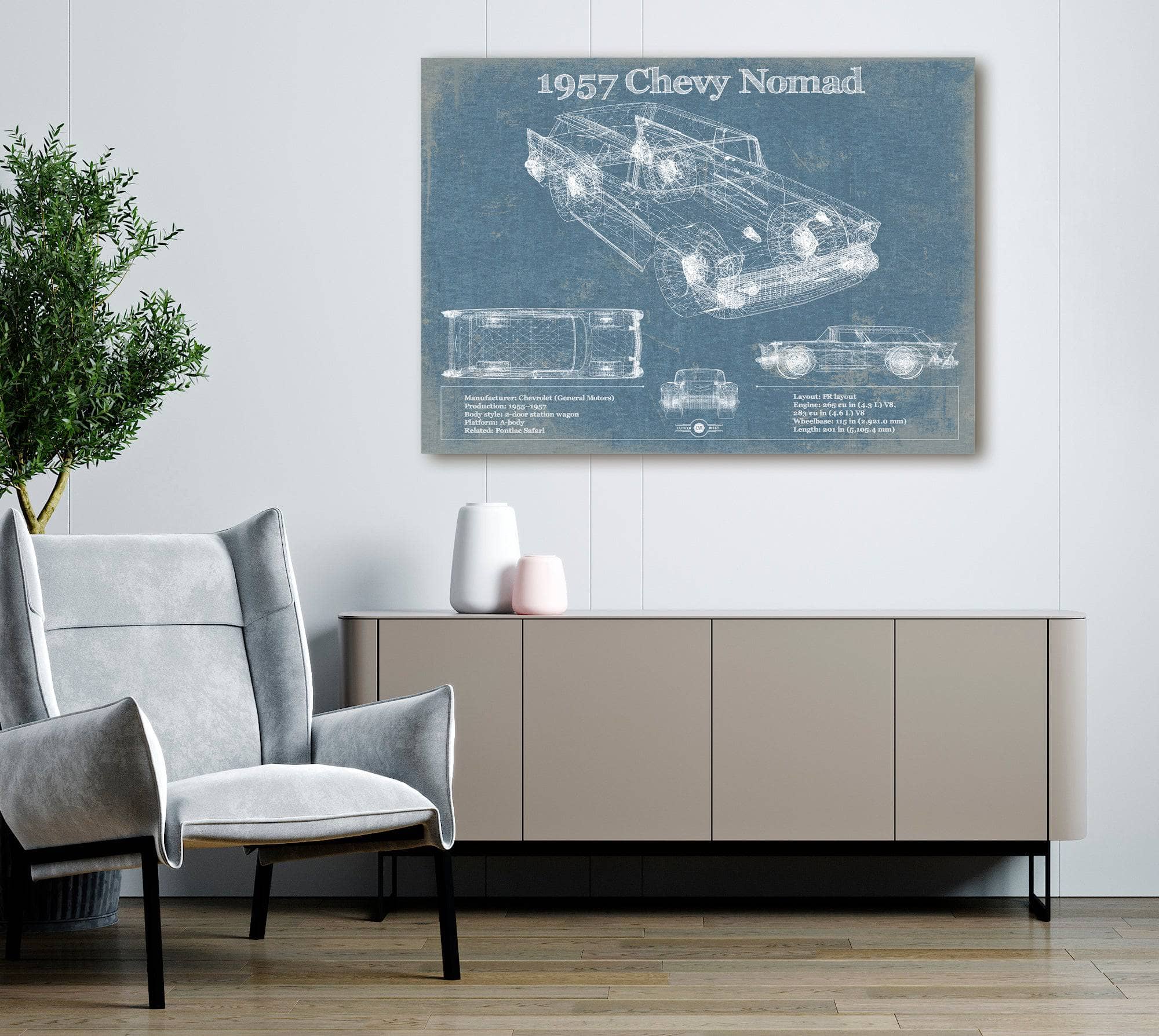 1957 Chevy Nomad Vintage Blueprint Auto Print