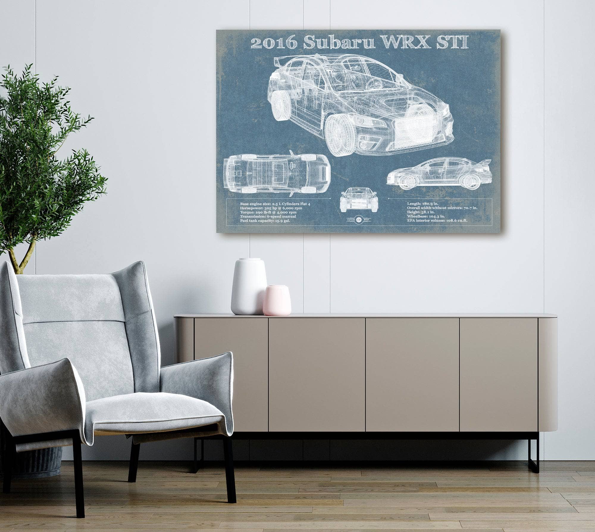 2016 Subaru WRX STI Blueprint Vintage Auto Print
