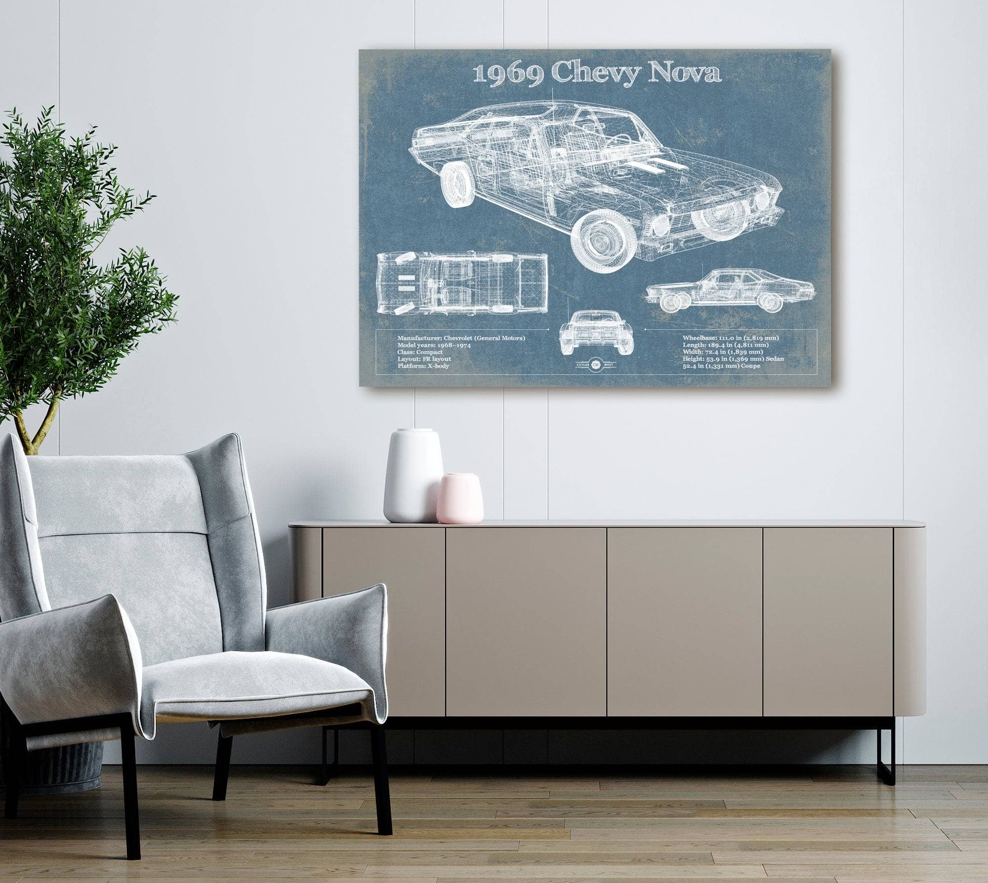 1969 Chevrolet Nova SS Blueprint Vintage Auto Patent Print