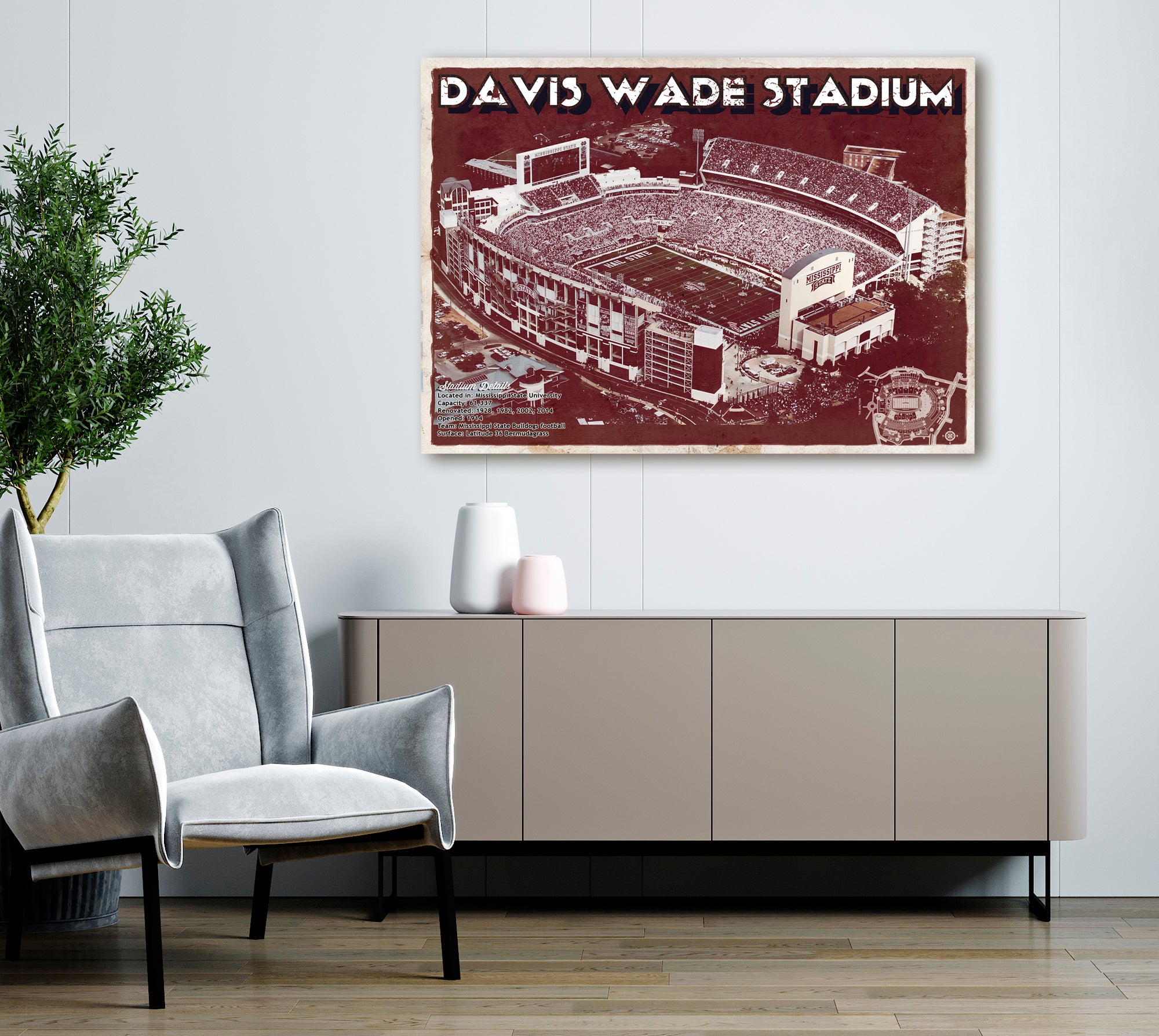 Davis Wade Stadium -  Mississippi State Football Vintage Art Print