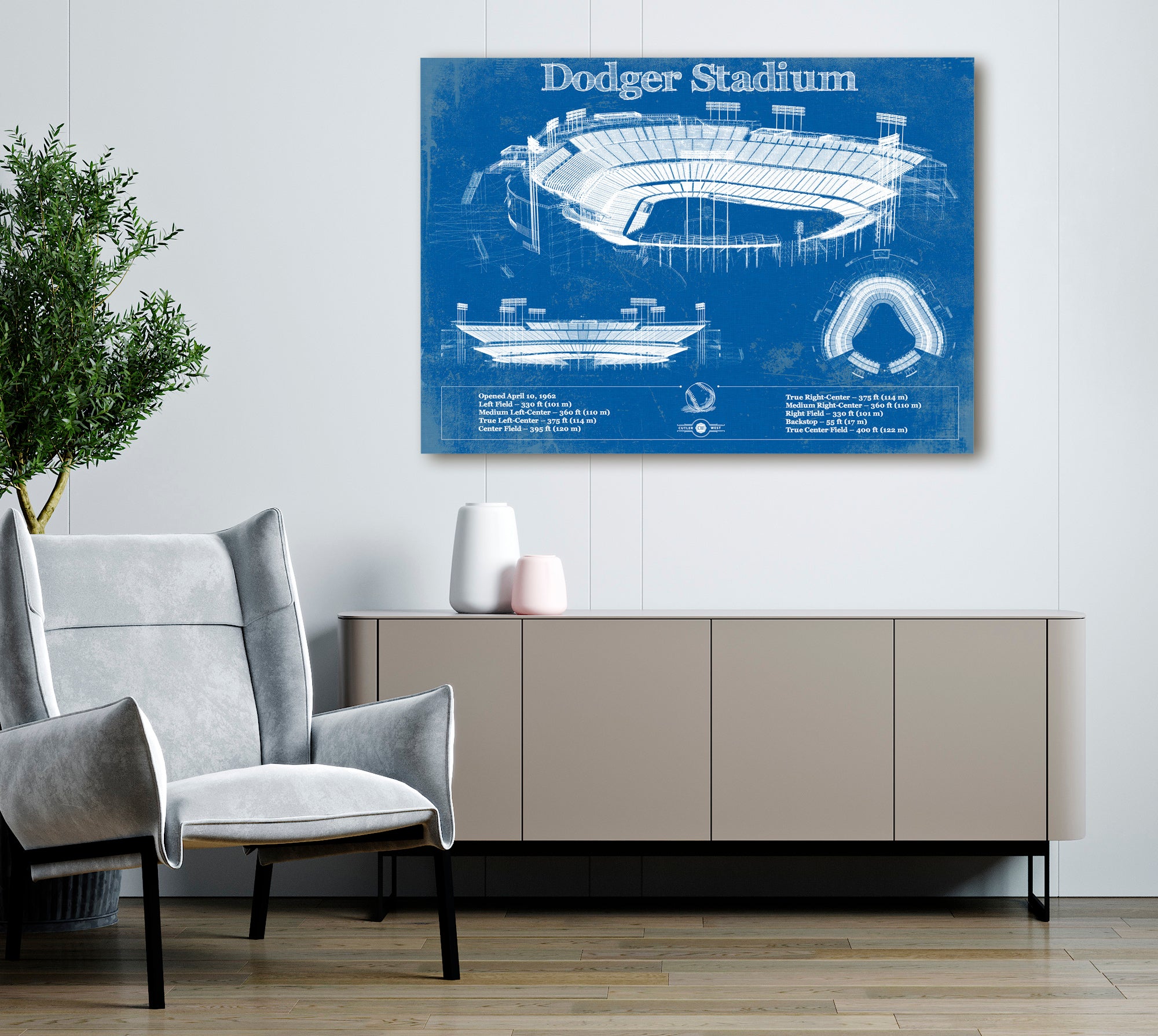 Vintage LA Dodgers Stadium Blueprint Baseball Print