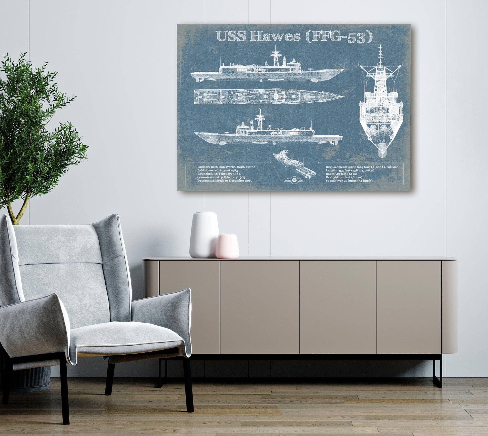 USS Hawes (FFG-53) Blueprint Original Military Wall Art - Customizable