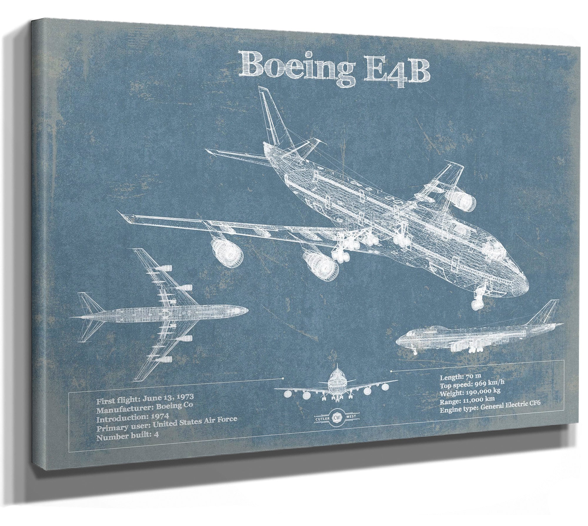 Boeing E4B Nightwatch Vintage Aviation Blueprint Print