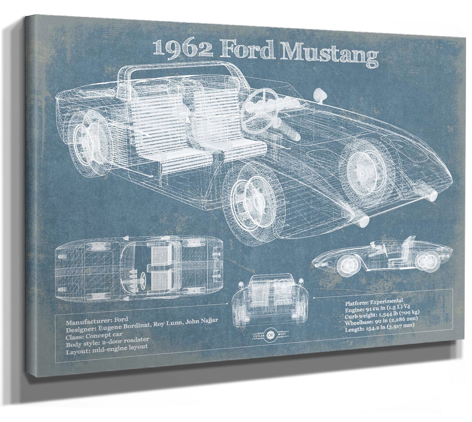 1962 Ford Mustang Vintage Blueprint Auto Print