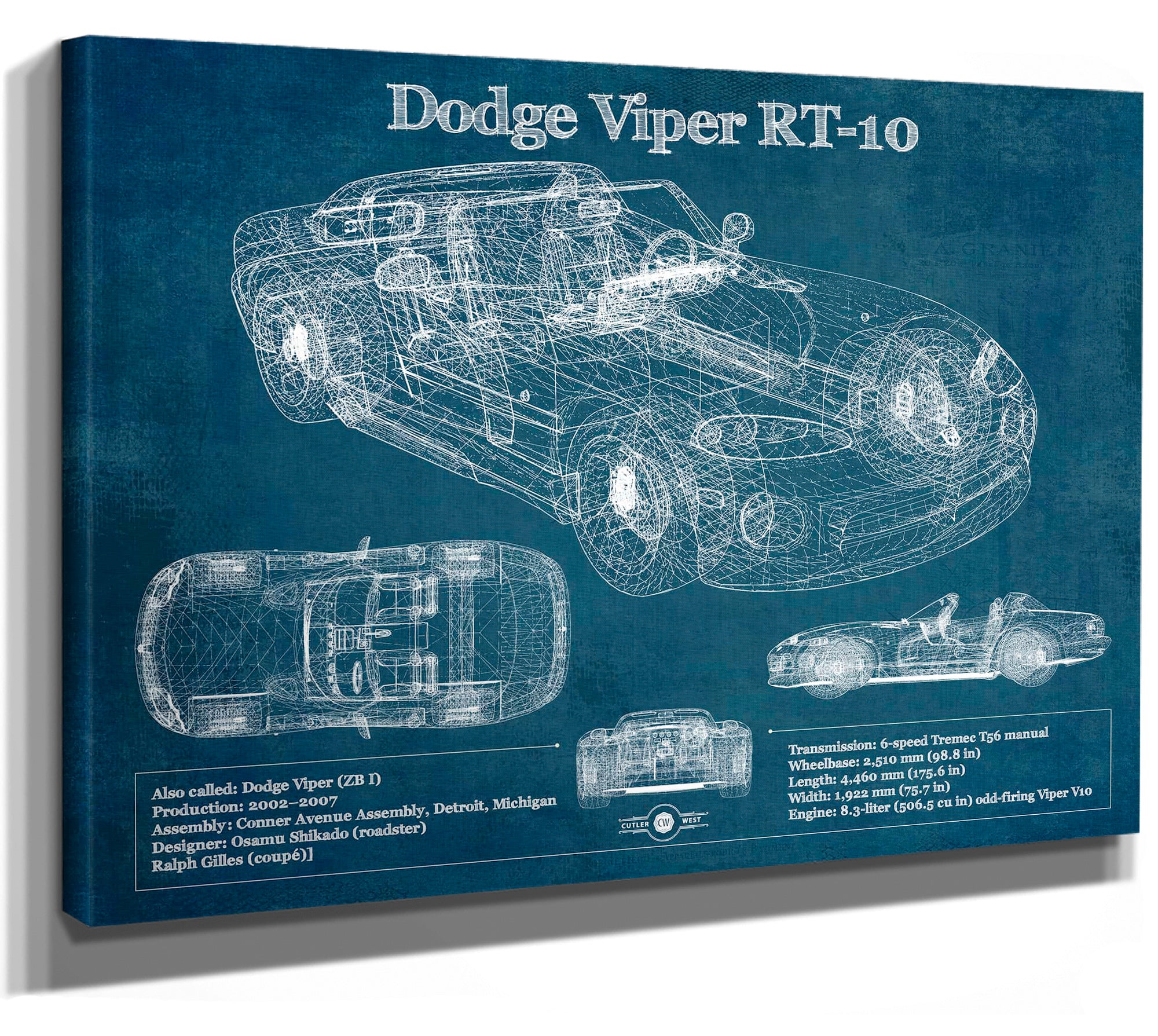 Dodge Viper RT-10 Blueprint Vintage Auto Print
