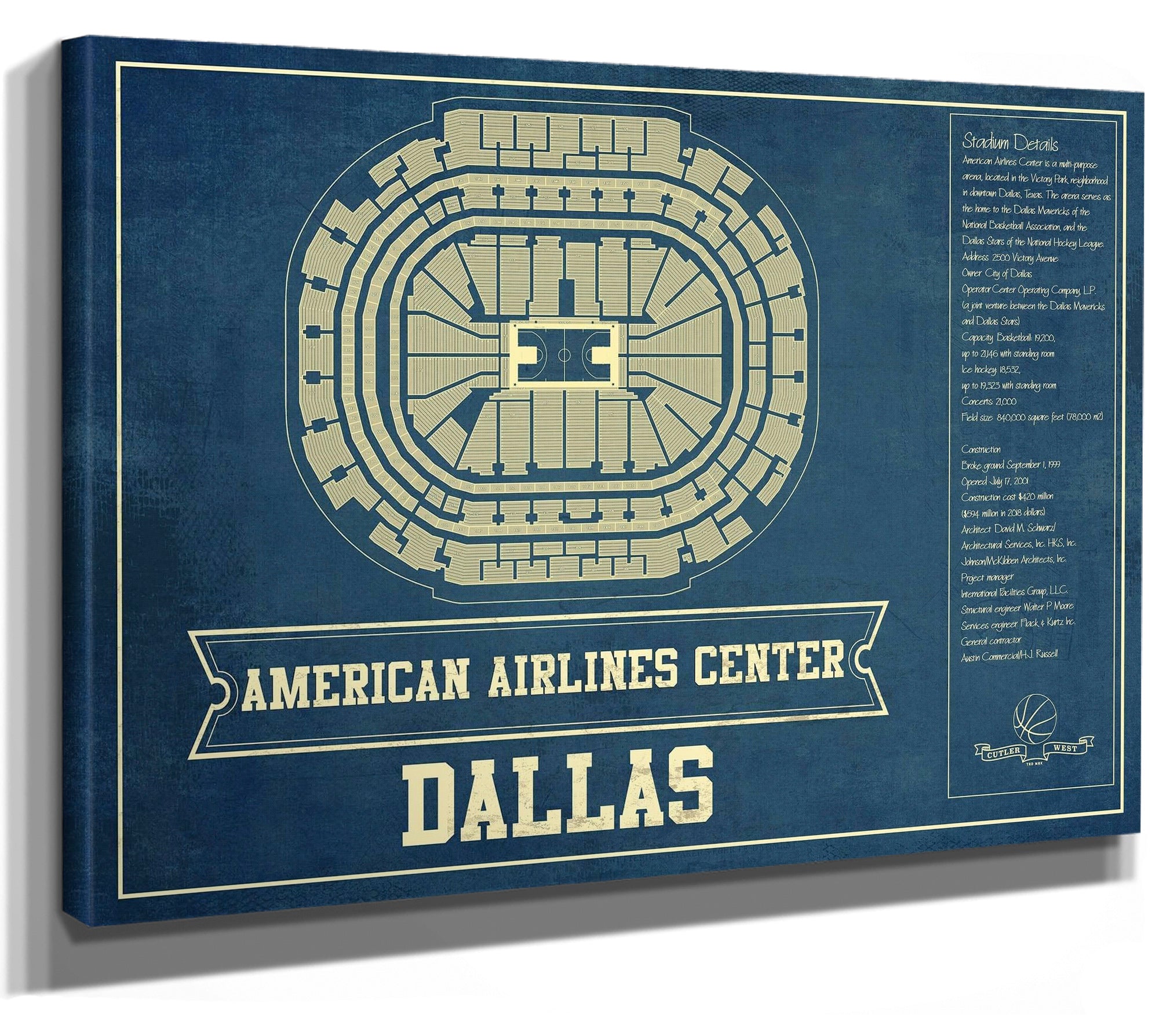 Dallas Mavericks Vintage American Airlines Center NBA Print