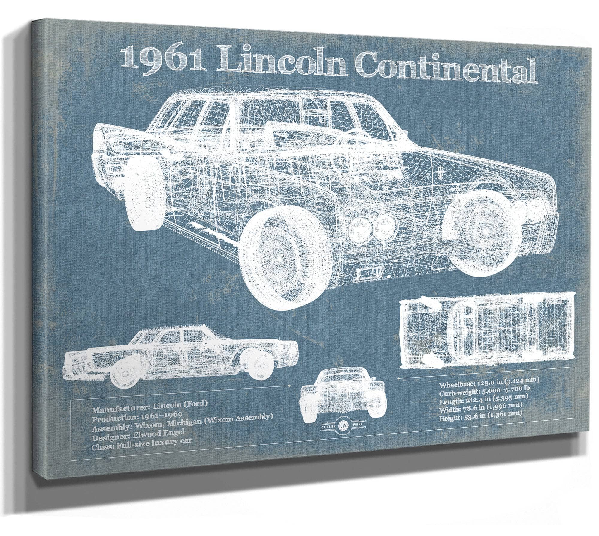 1961 Lincoln Continental Sedan Vintage Blueprint Auto Print