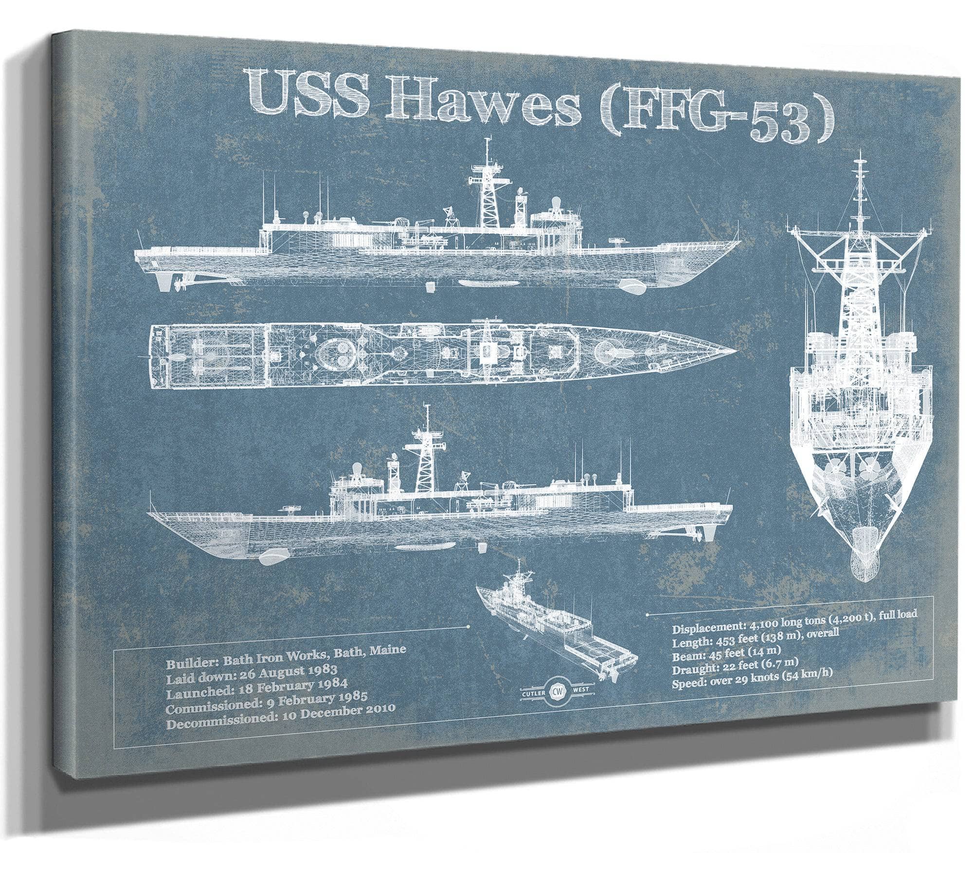 USS Hawes (FFG-53) Blueprint Original Military Wall Art - Customizable