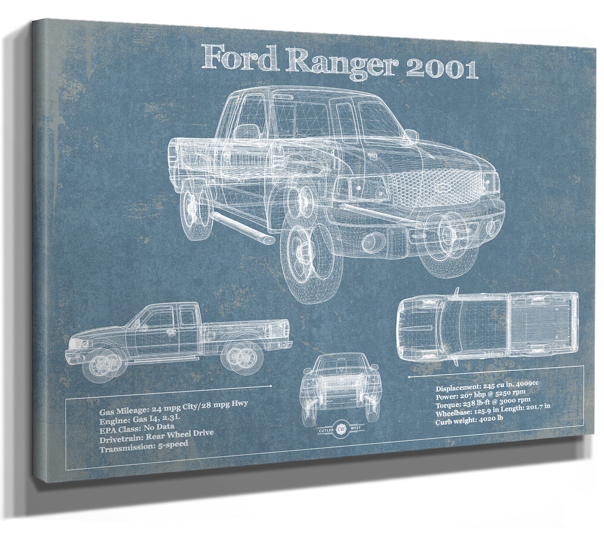 Ford Ranger 2001 Blueprint Vintage Auto Print