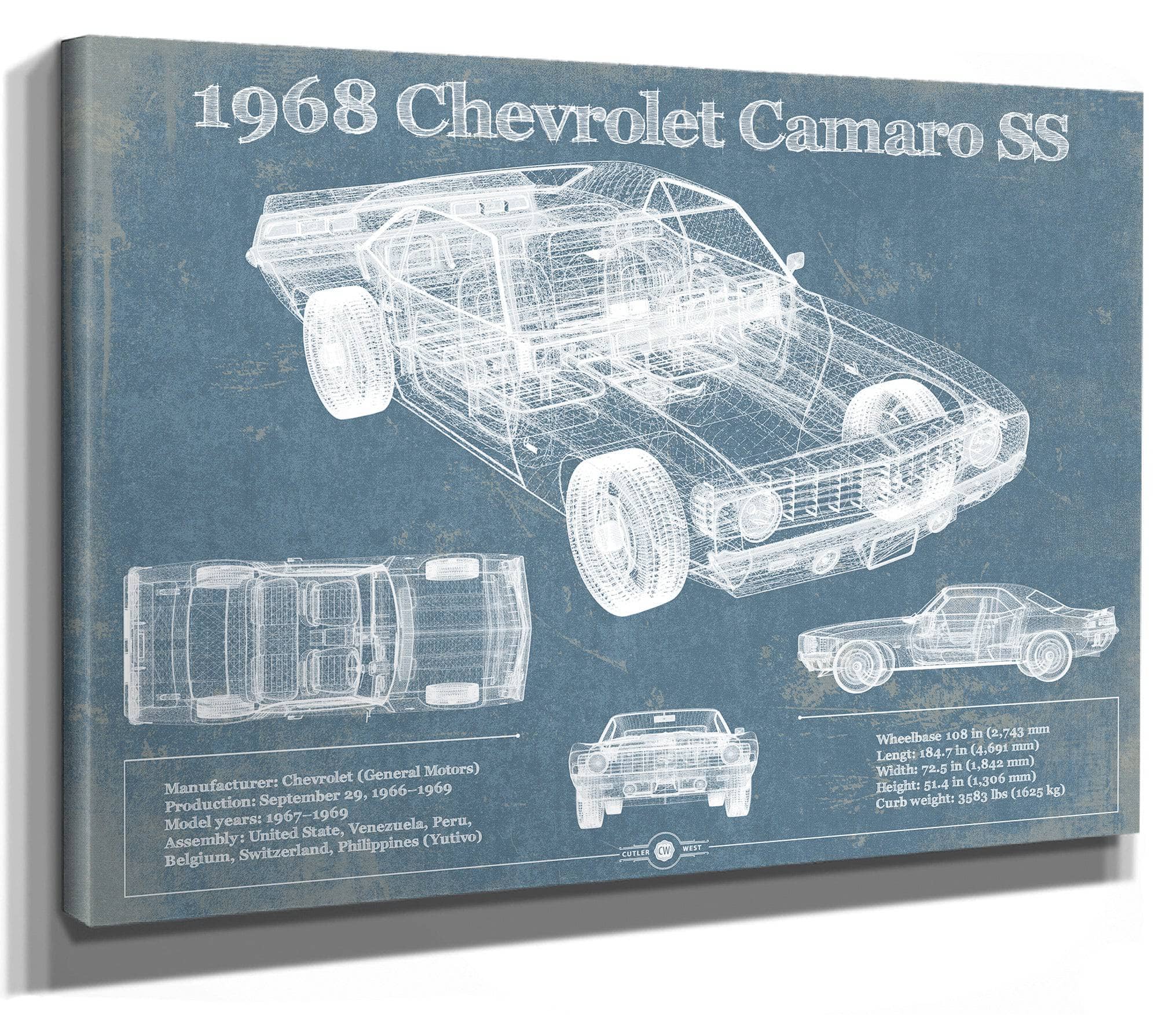1968 Chevrolet Camaro SS Original Vintage Car Print