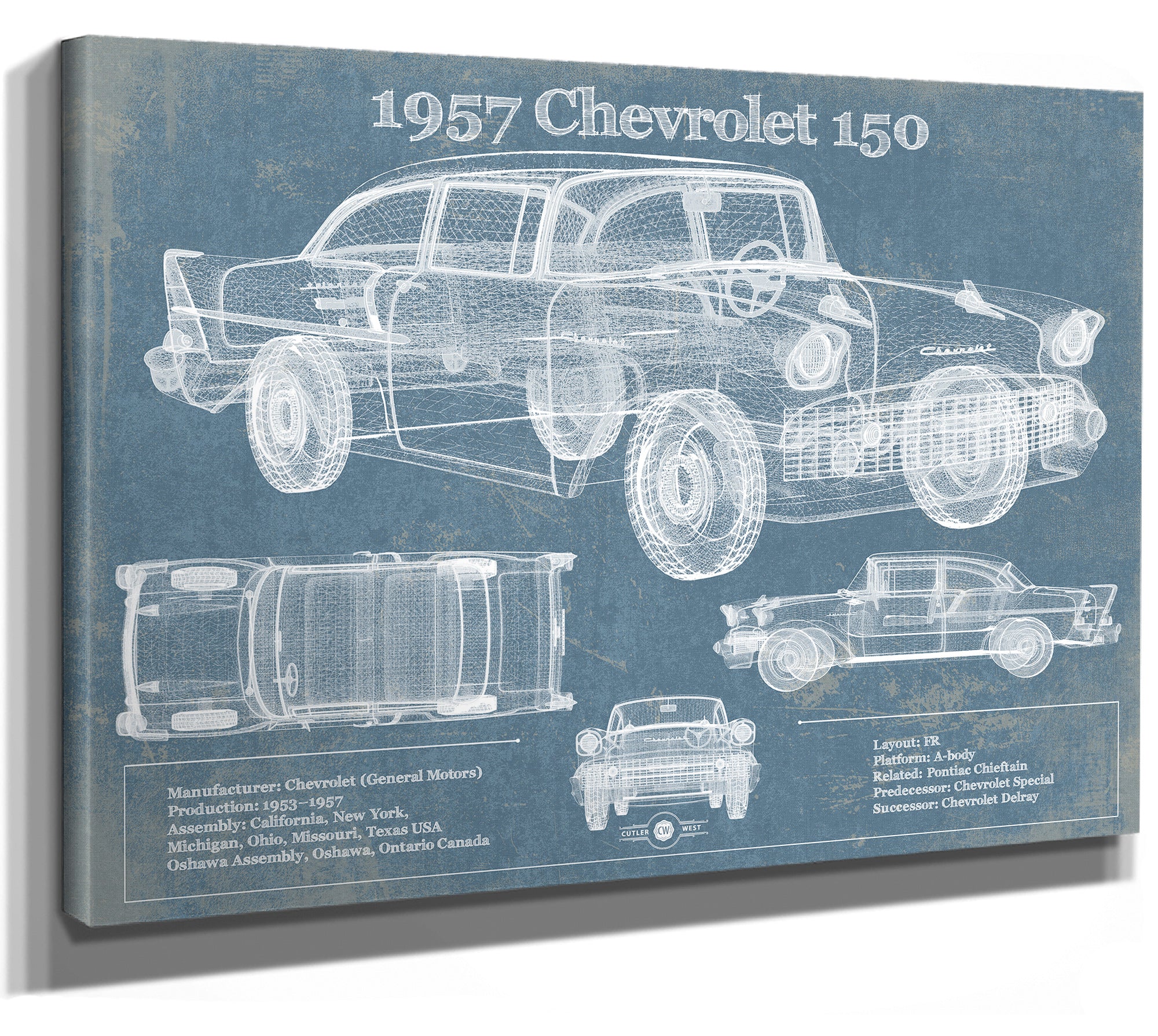 1957 Chevrolet One-Fifty (or 150) 4-Door Sedan Blueprint Vintage Auto Print