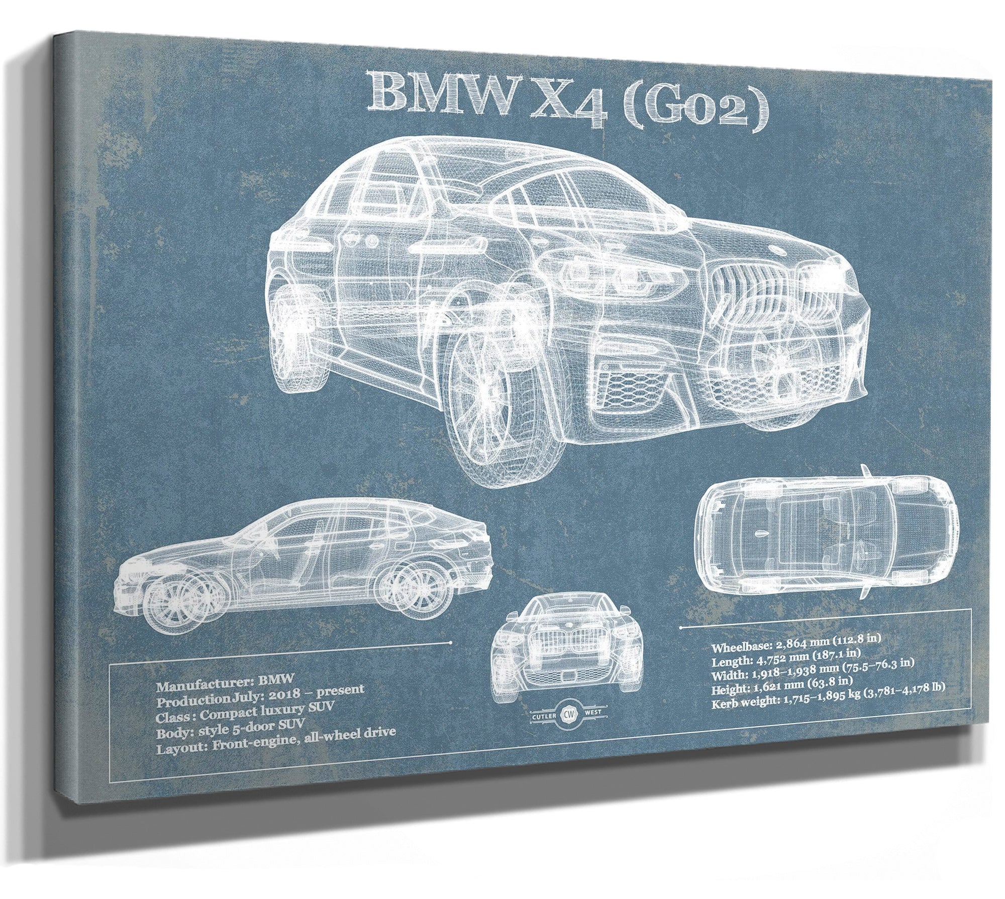 BMW X4 (G02) Vintage Blueprint Auto Print