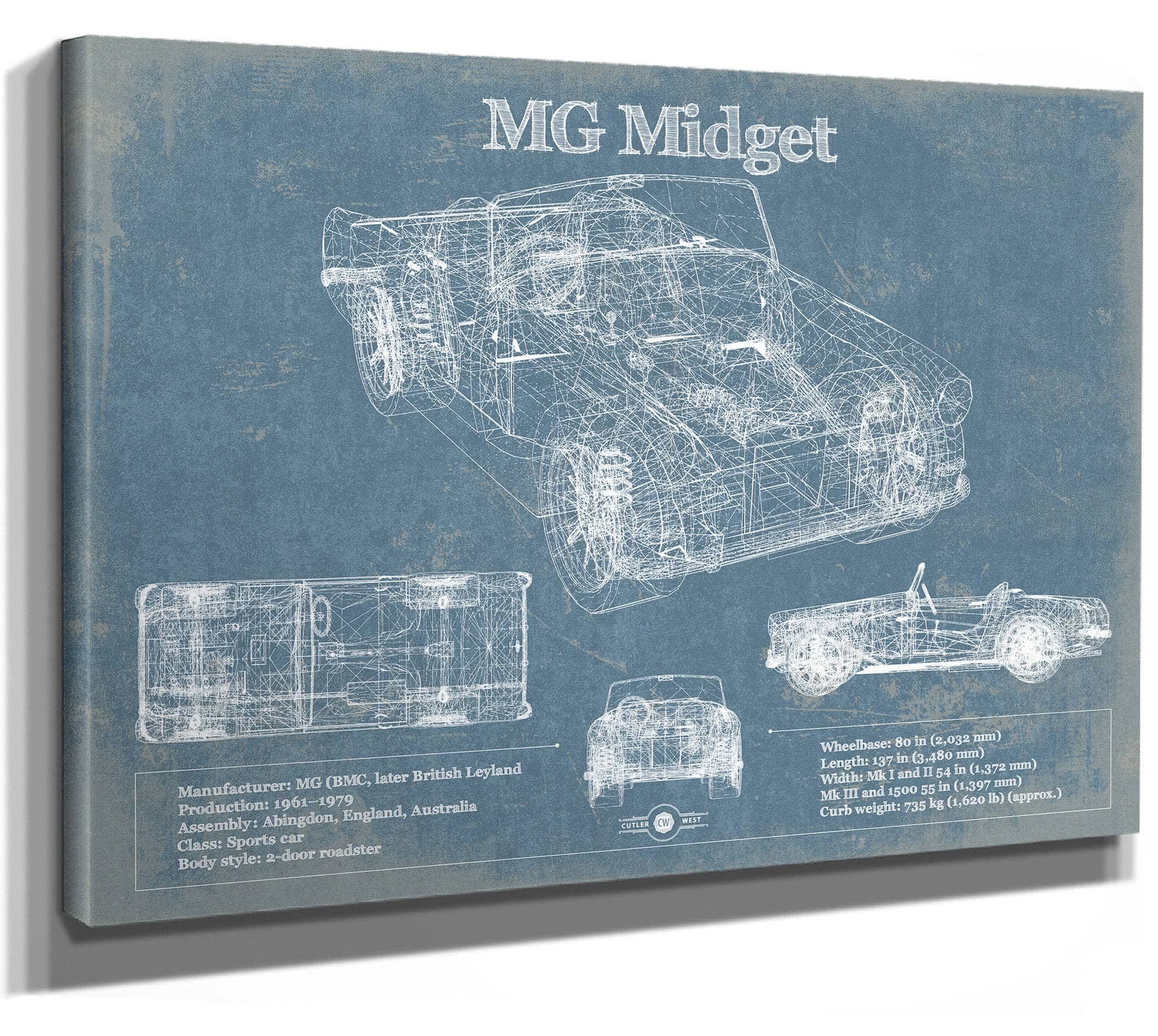 MG Midget Vintage Blueprint Auto Print