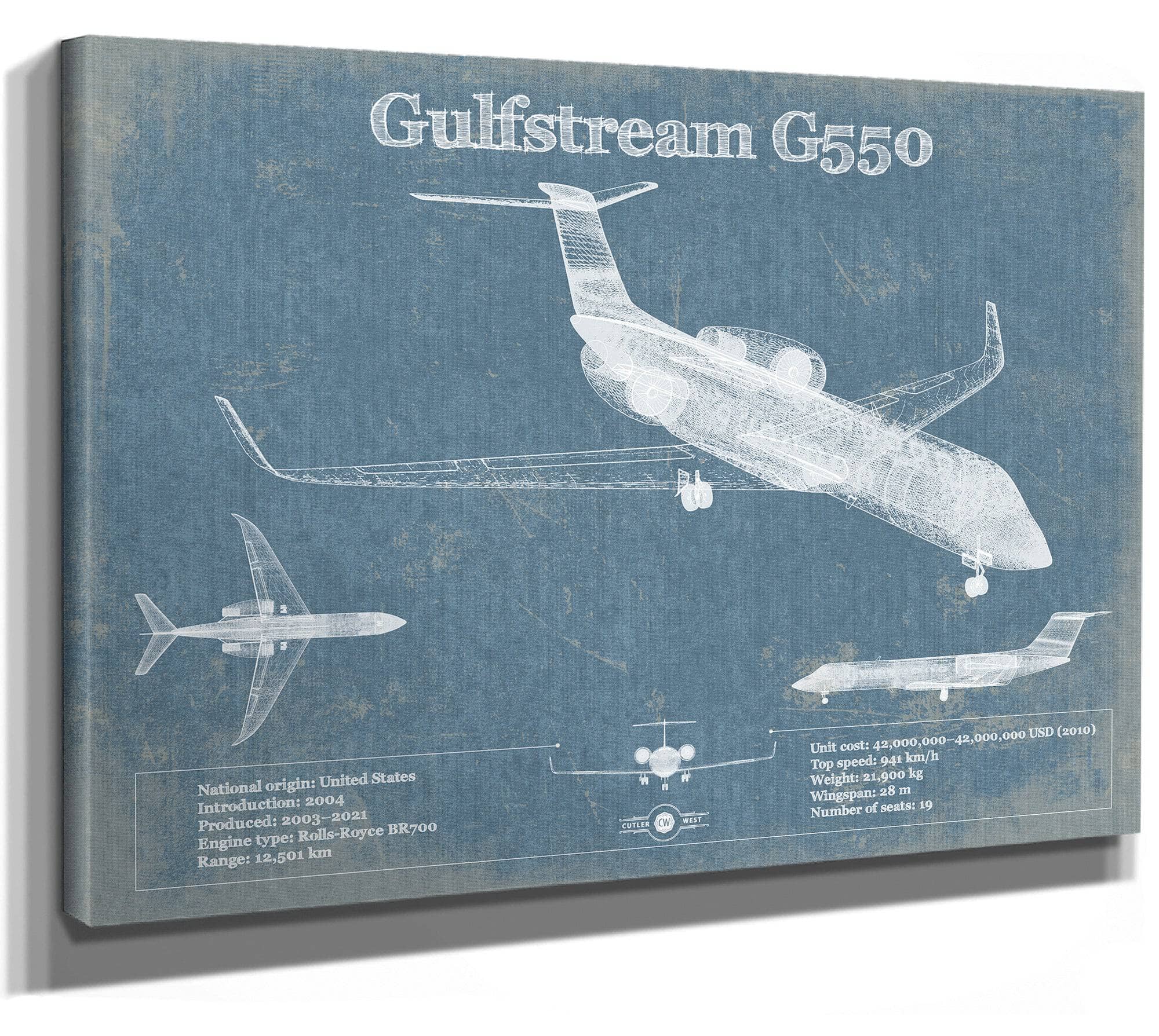Gulfstream G550 Jet Vintage Aviation Blueprint