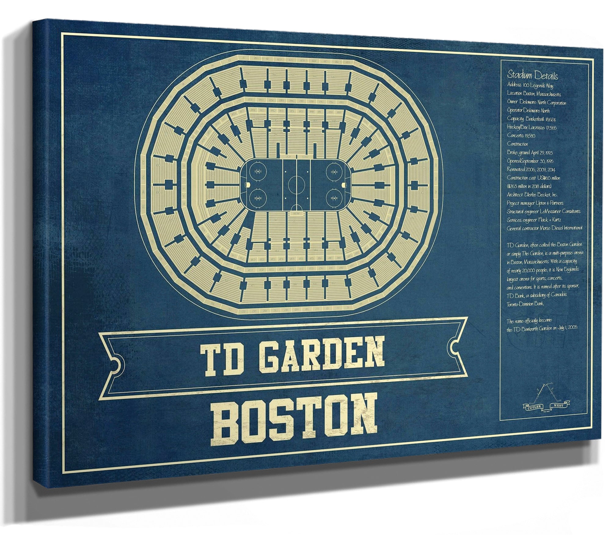 Boston Bruins - TD Garden Vintage Hockey Blueprint NHL Print