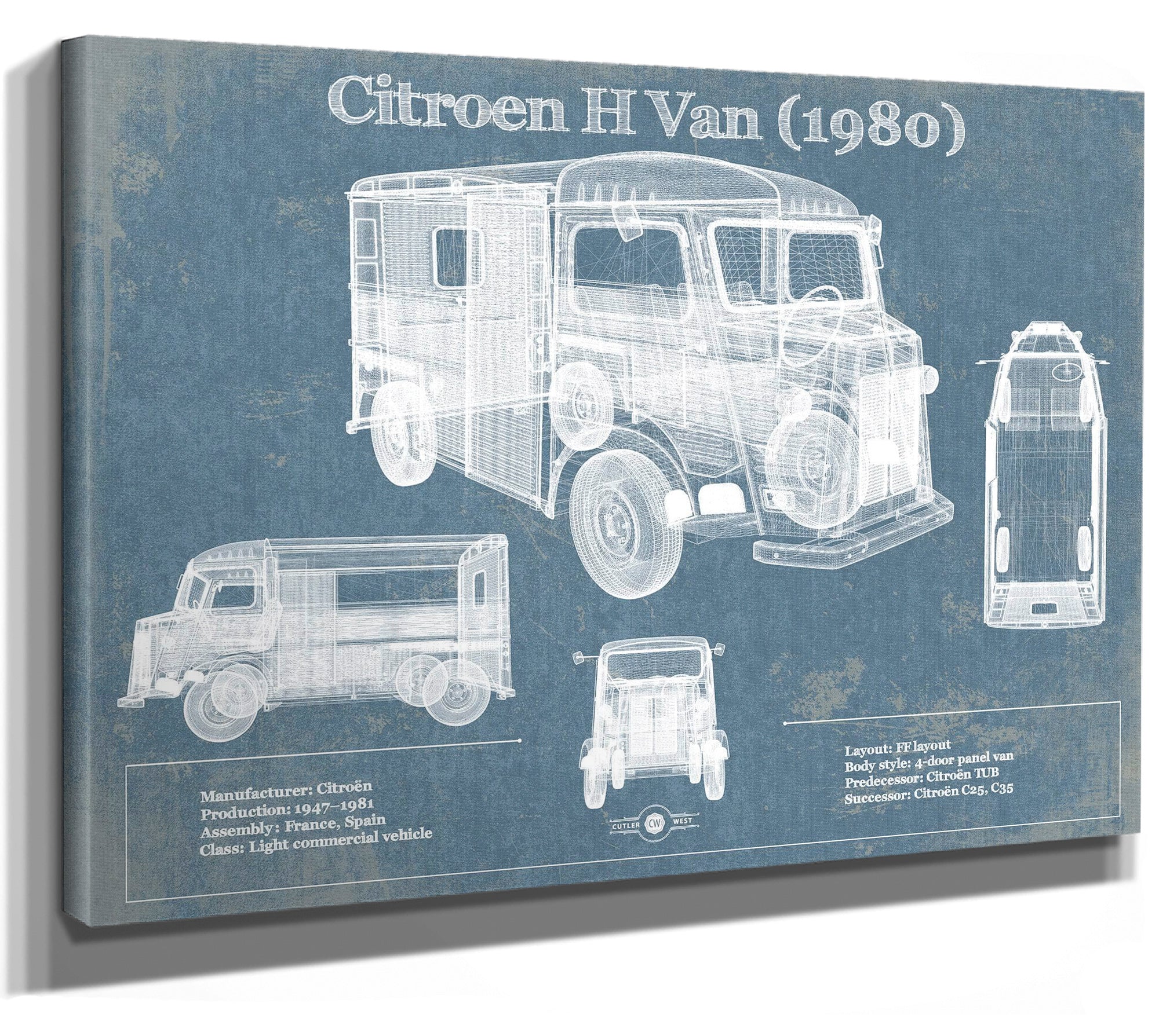 Citroen H Van (1980) Car Blueprint Vintage Auto Print