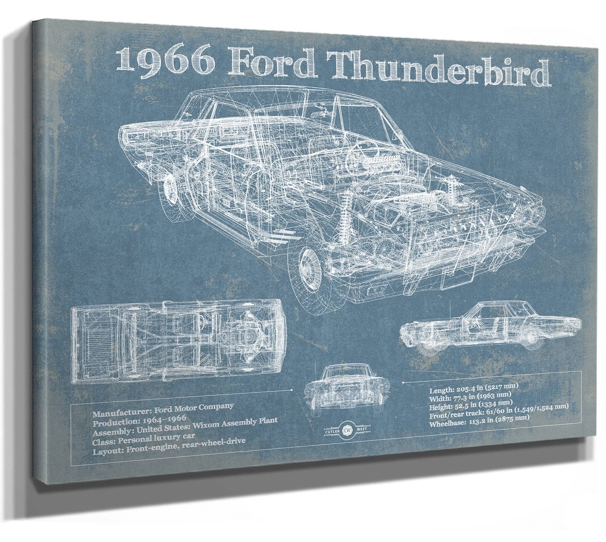 1966 Ford Thunderbird Blueprint Vintage Auto Print