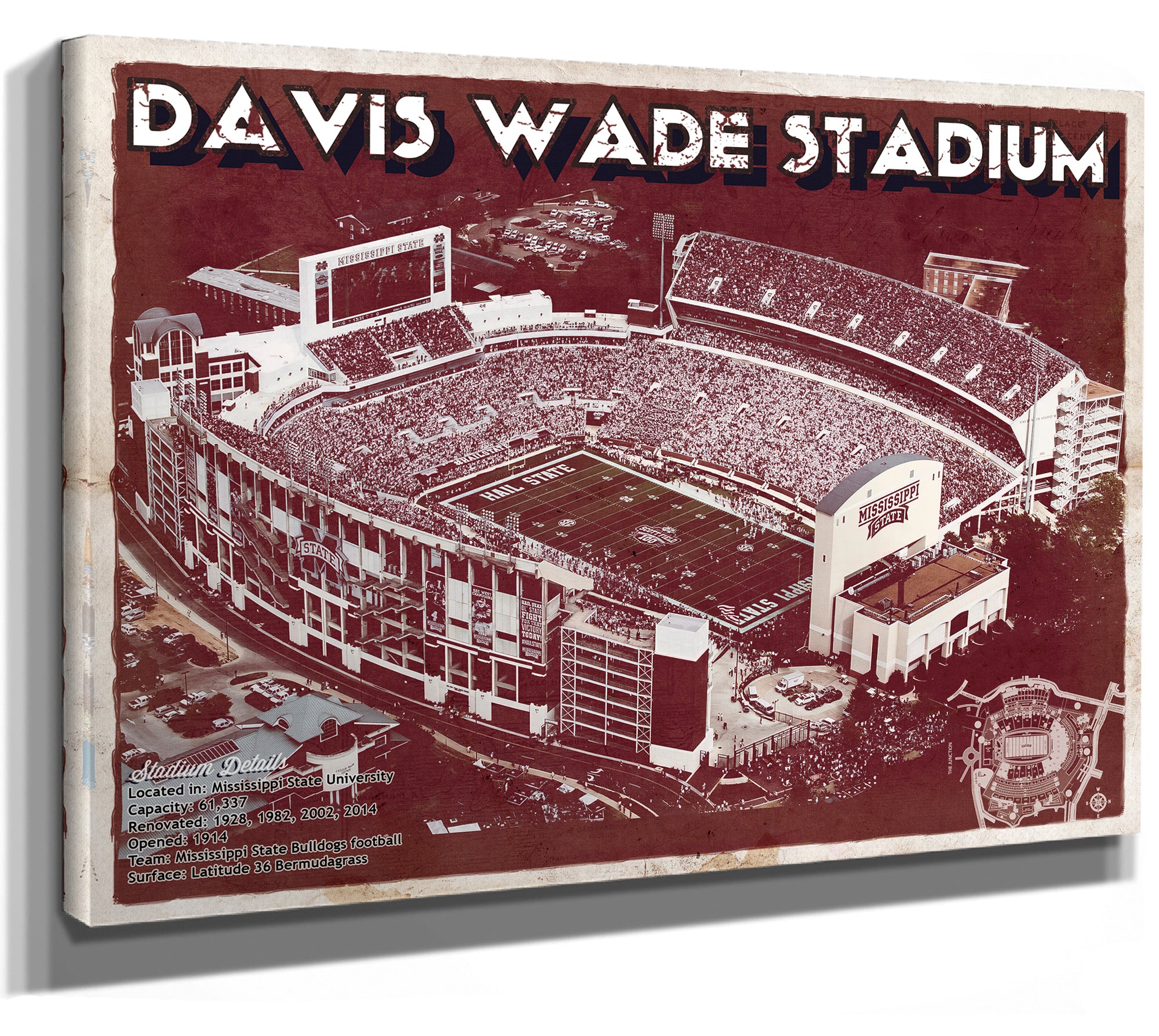 Davis Wade Stadium -  Mississippi State Football Vintage Art Print