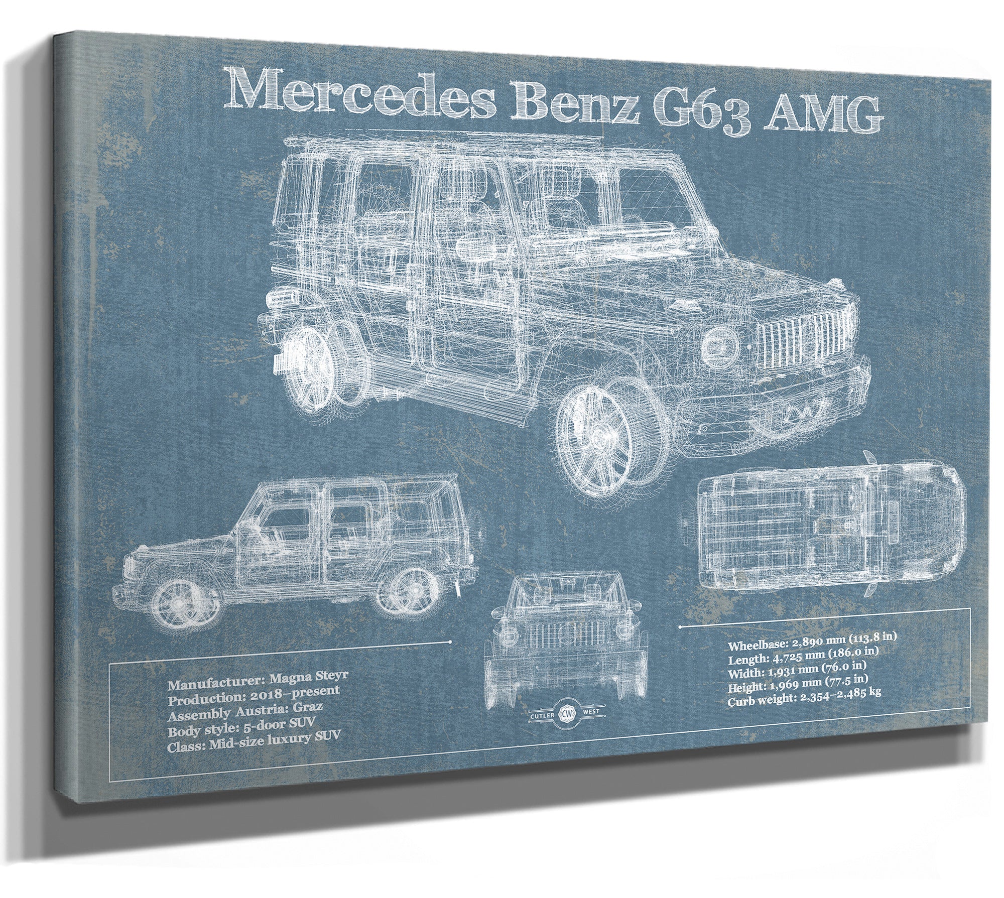 Mercedes Benz GLE580 (2020) Blueprint Vintage Auto Print